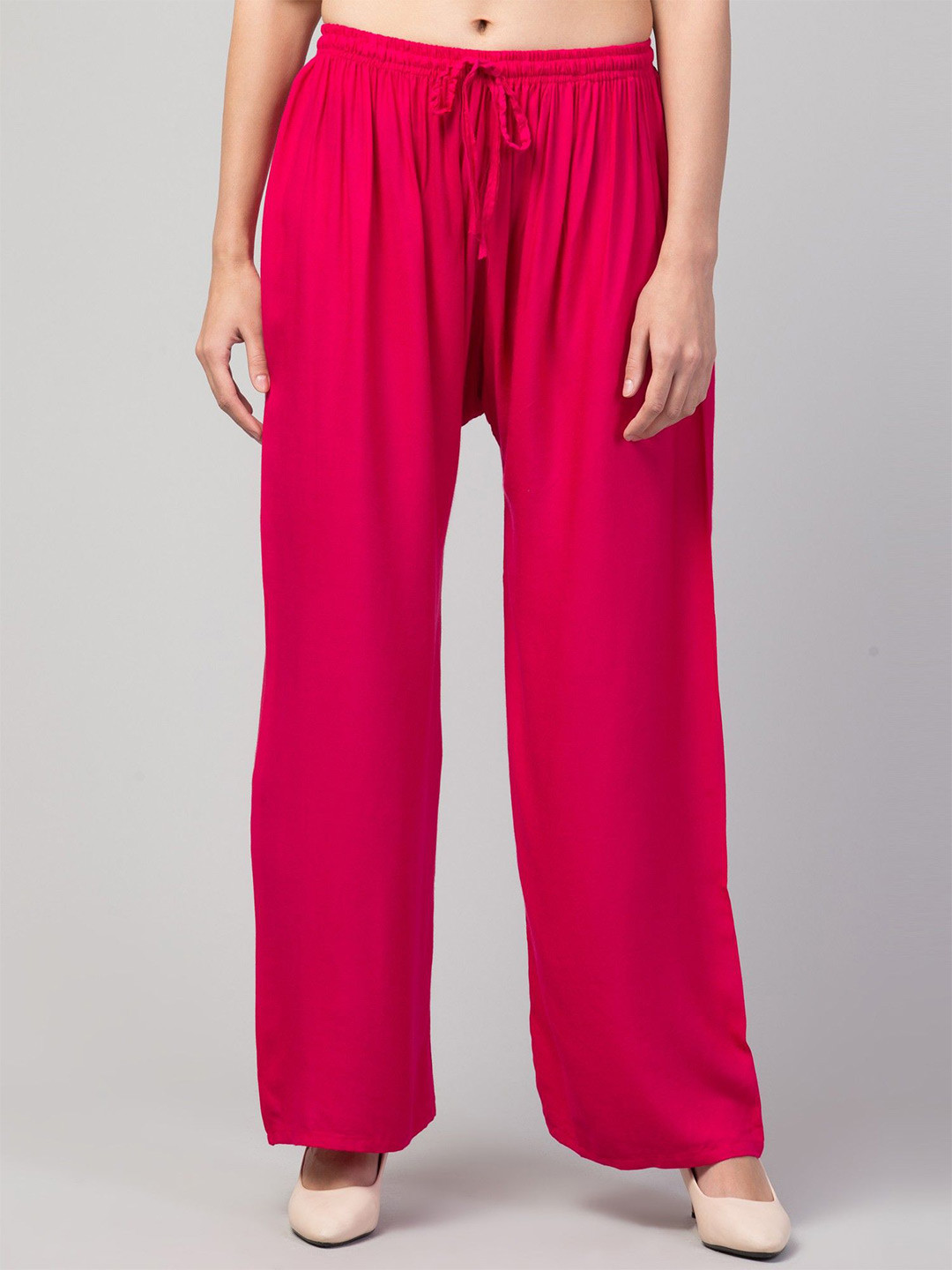

FAMBEE Women Flared Knitted Palazzos, Pink