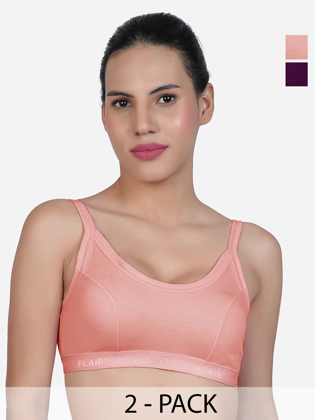 

SHYAM SONS FLAIR Lovely Pack Of 2 Cotton Full Coverage Non Padded Seamed Bra, Peach