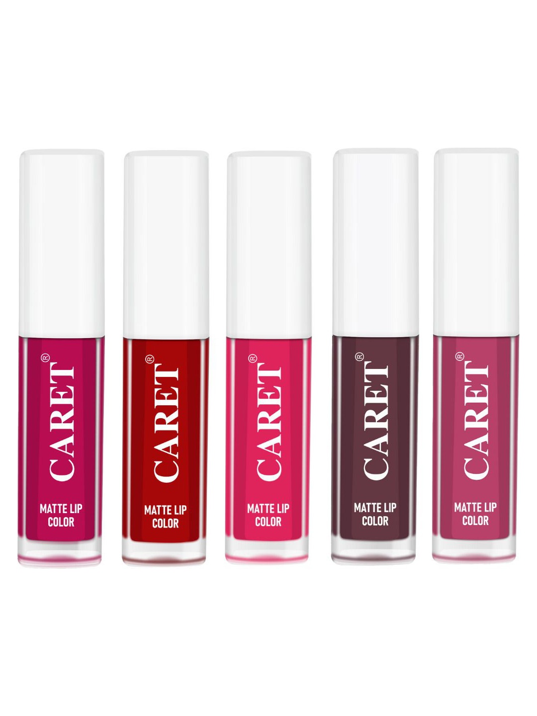 

CARET ORGANIC Set Of 5 Super-Pigmented Liquid Matte Lipsticks - 2 ml Each - 5-3-4-7-8, Red