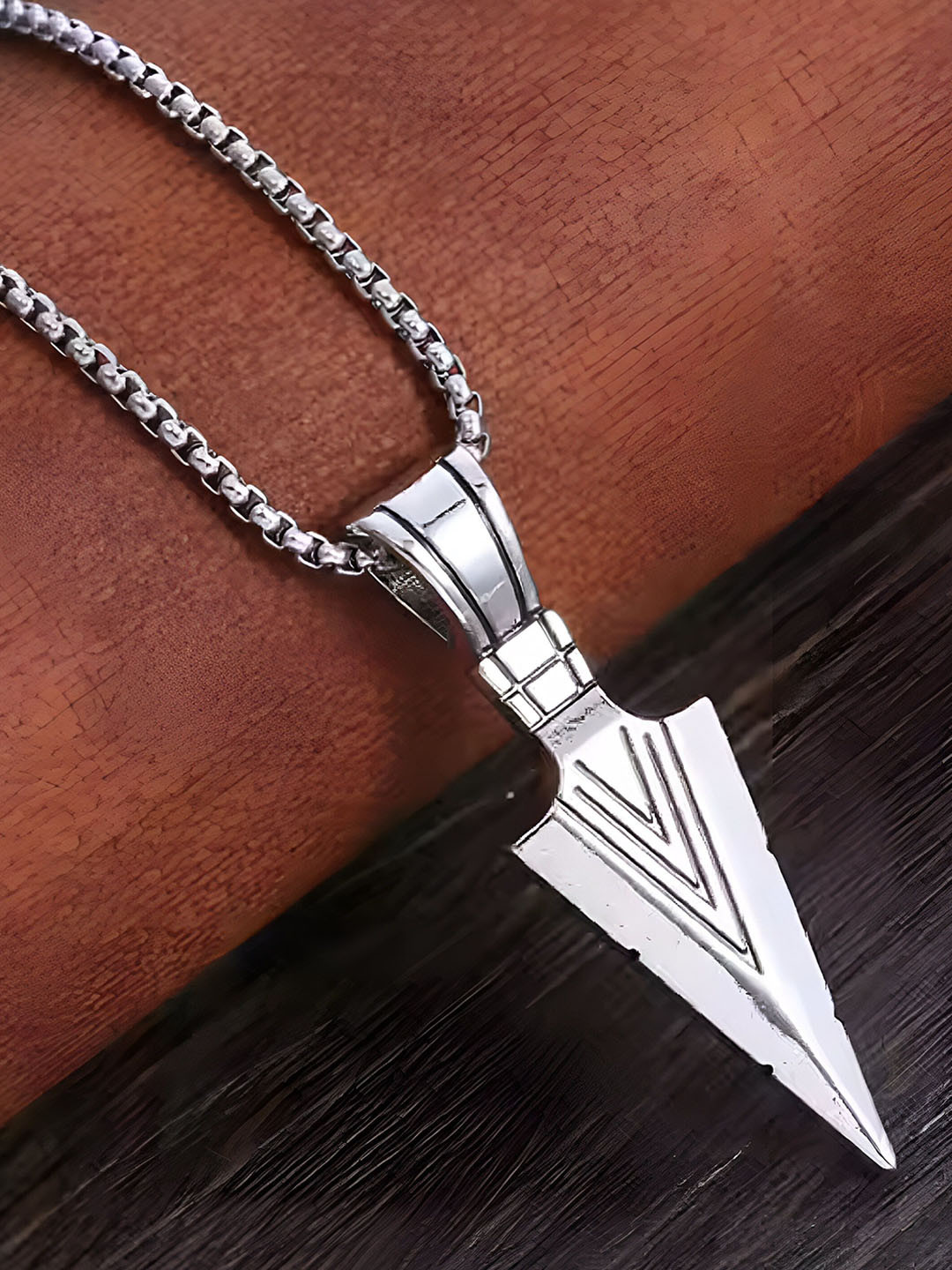 

RUHI COLLECTION Silver-Plated Stainless Steel Triangle Arrow Pendant with Chain