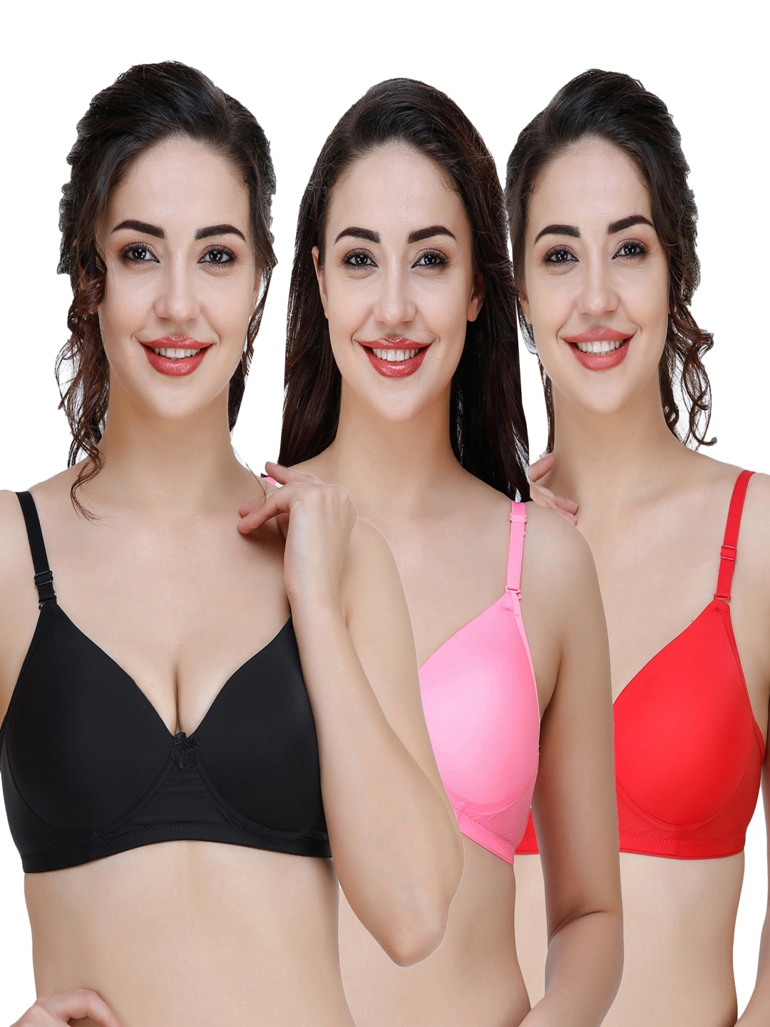 

College Girl Pack Of 3 Full Coverage Seamless Lightly Padded T-shirt Bra, Black