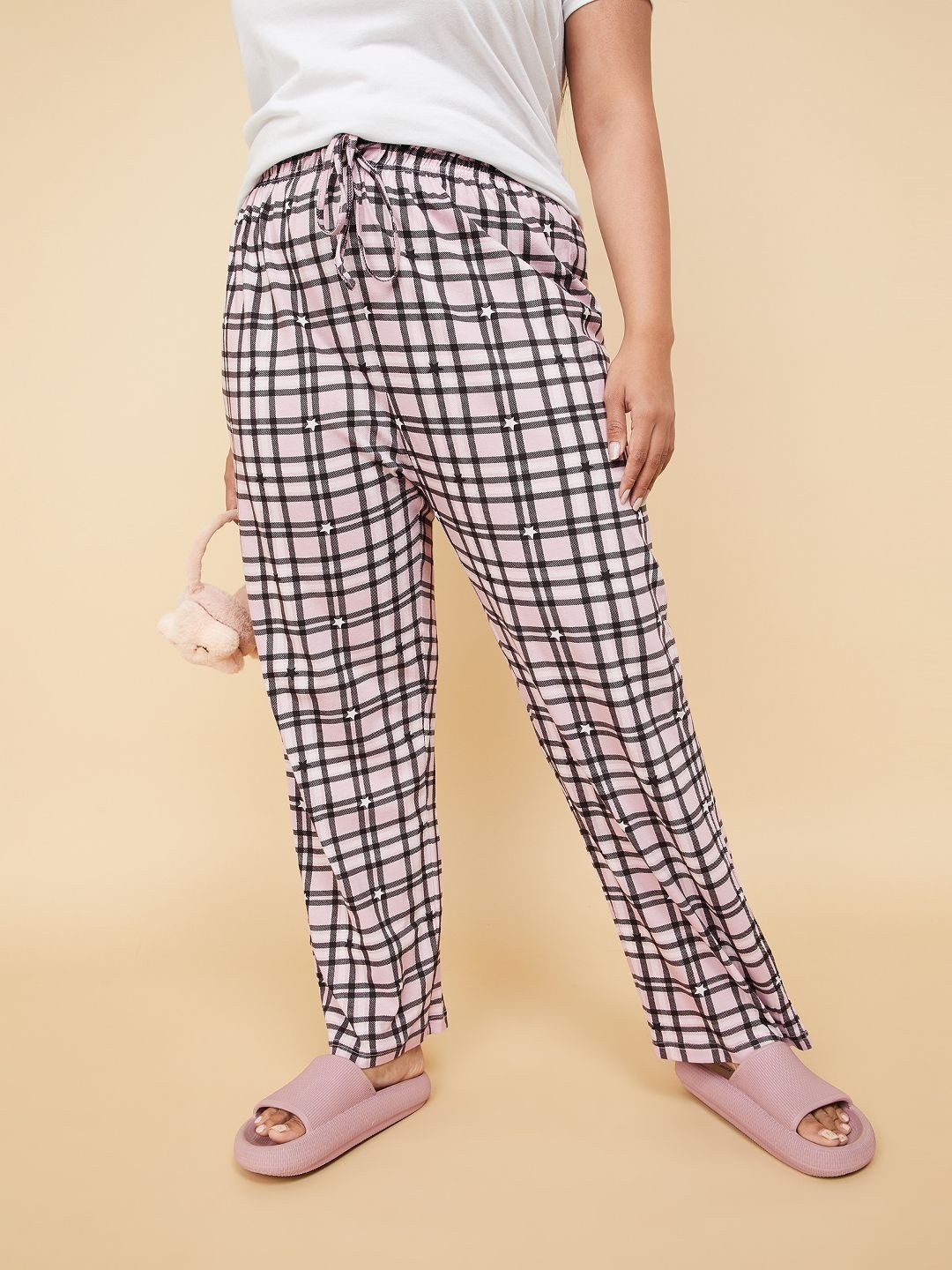 

max Women Plus Size Checked Pyjama, Pink