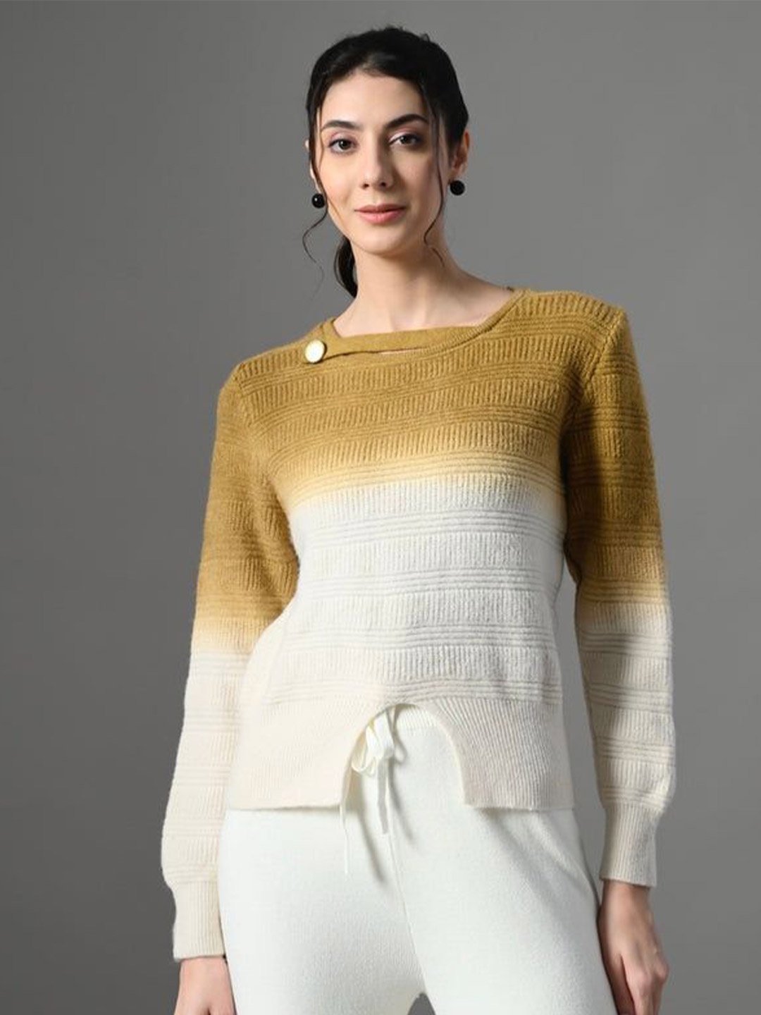 

PANKH Women Colourblocked Woollen Pullover, Olive