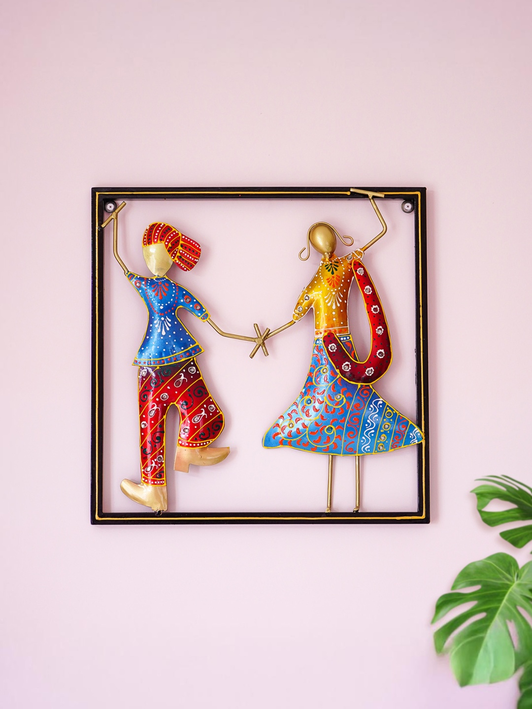 

Ekhasa Blue & Red Textured Metal Rajasthani Couple Wall Hanging Decor