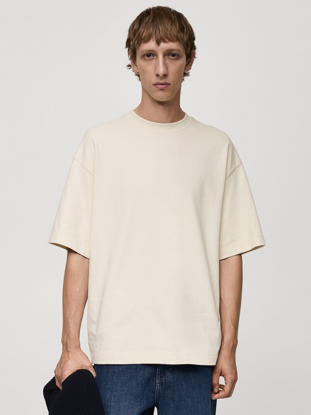 

MANGO MAN Pure Cotton Oversized T-shirt, Cream