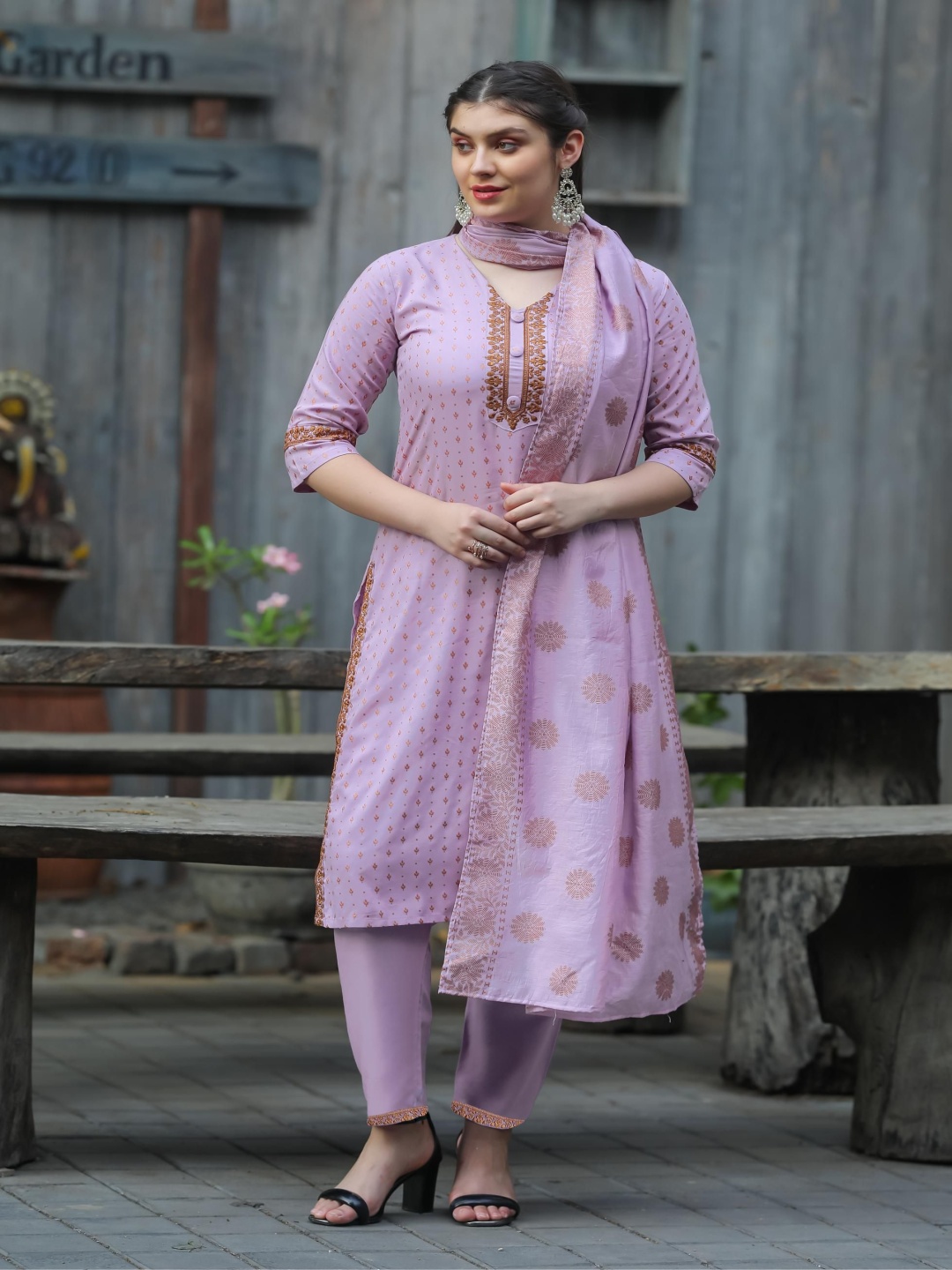 

FVD Women Embroidered Regular Kurti with Salwar & With Dupatta, Lavender