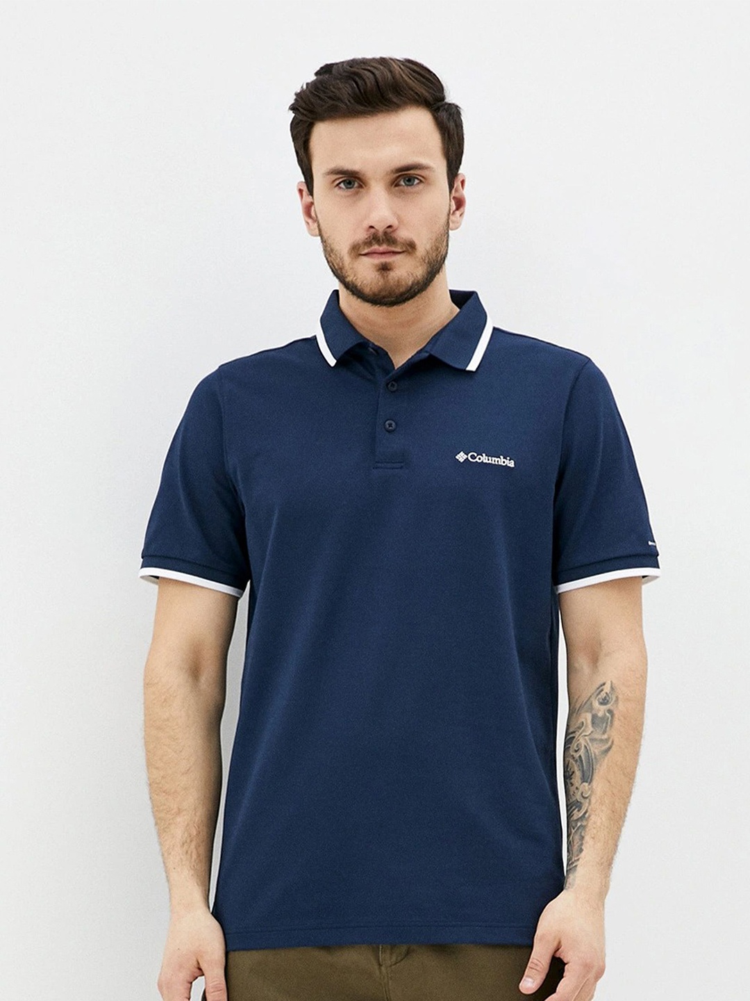 

Columbia Men Cove Dome Butte Solid Polo Collar Cotton T-shirt, Navy blue