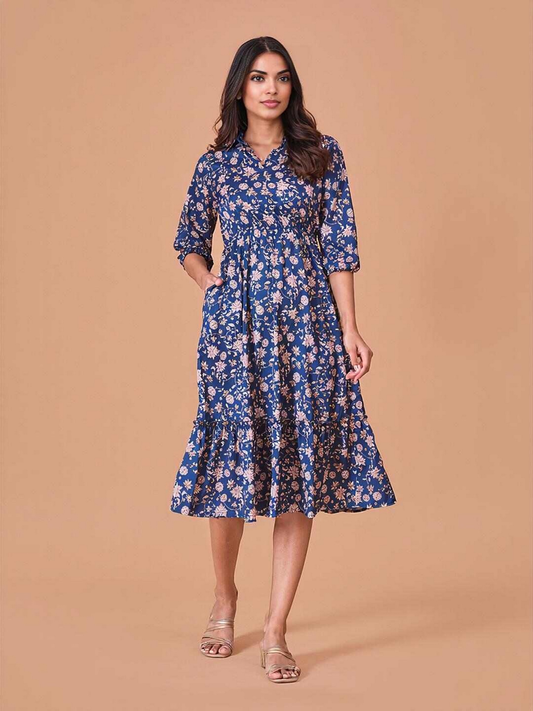 

DressBerry Floral Print Fit & Flare Midi Dress, Blue