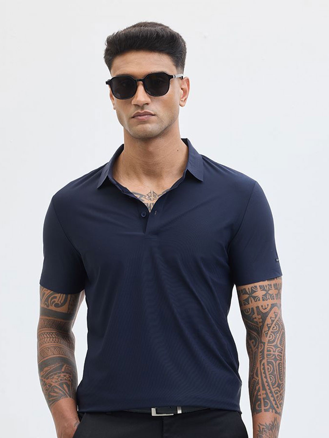 

Snitch Men Polo Collar Slim Fit T-shirt, Navy blue