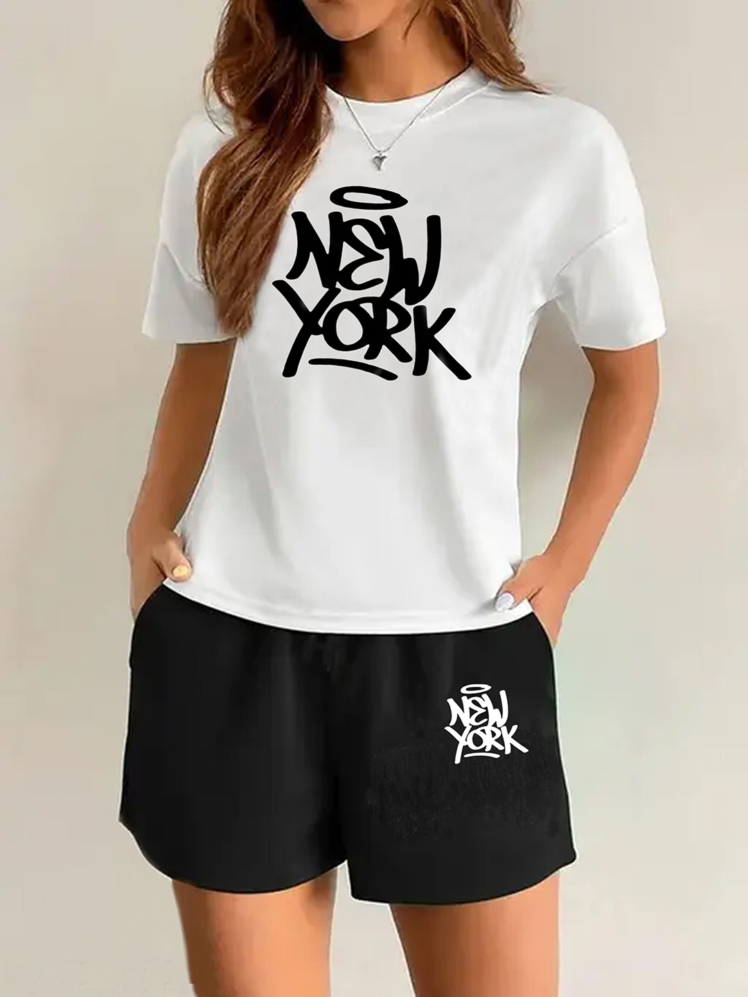 

My Swag Typography Printed Relaxed Fit T-Shirt With Shorts, White