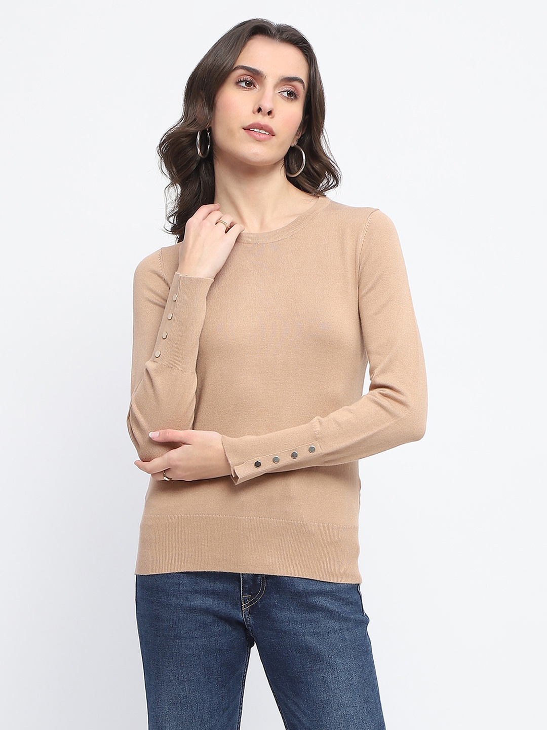 

Madame Women Round Neck Pullover, Camel brown