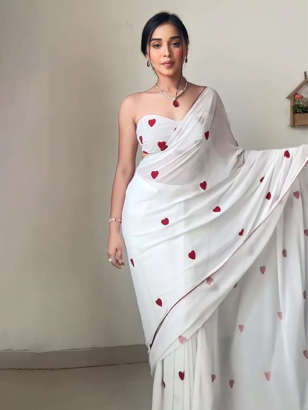 

SYS Brand - Shop Your Style Ethnic Motifs Pure Georgette Ready to Wear Saree, White