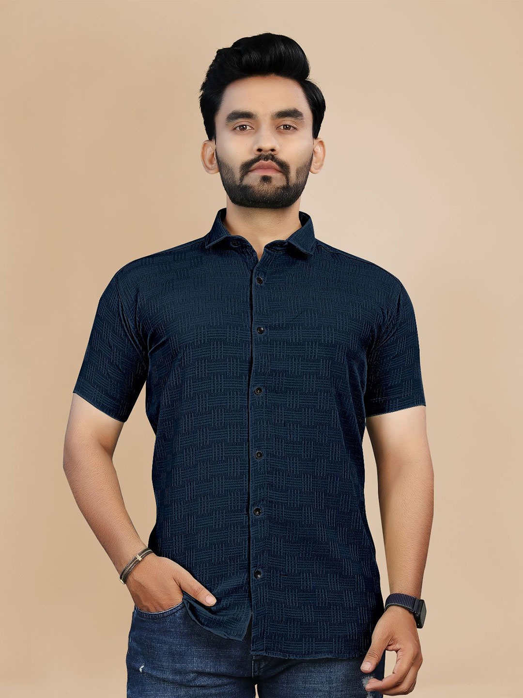 

Fashion FRICKS Men Opaque Casual Shirt, Navy blue