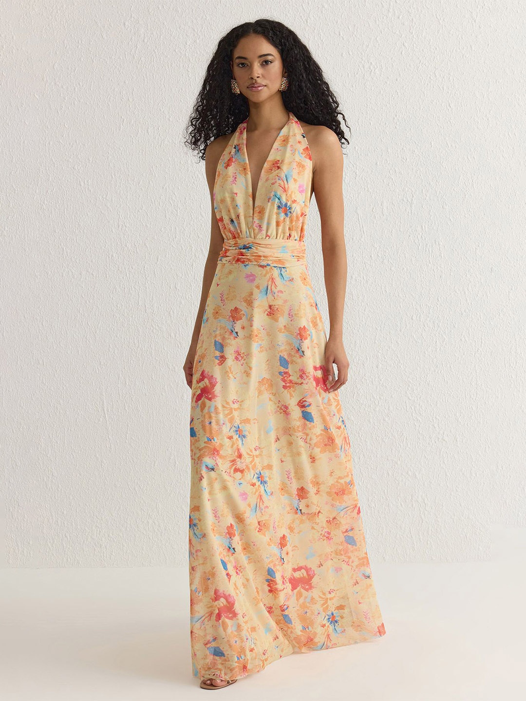 

Trendyol Floral Printed Halter Neck Maxi Dress, Yellow