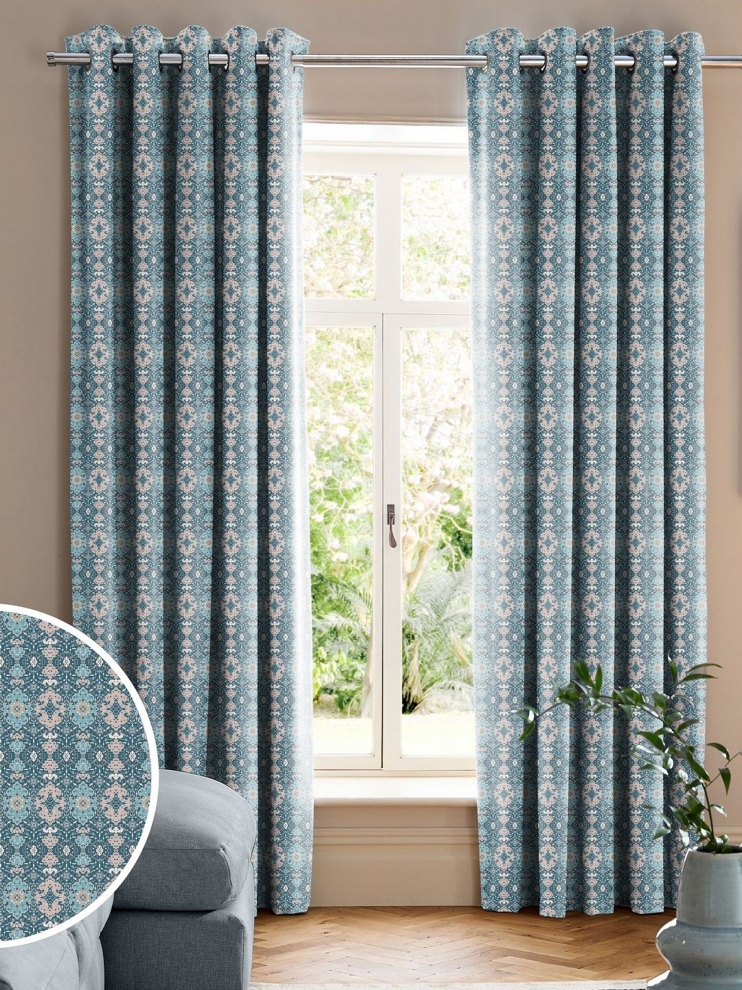 

CASABLEU Anthem Isla Blue 2 Pieces Ethnic Motifs Printed Room Darkening Long Door Curtains