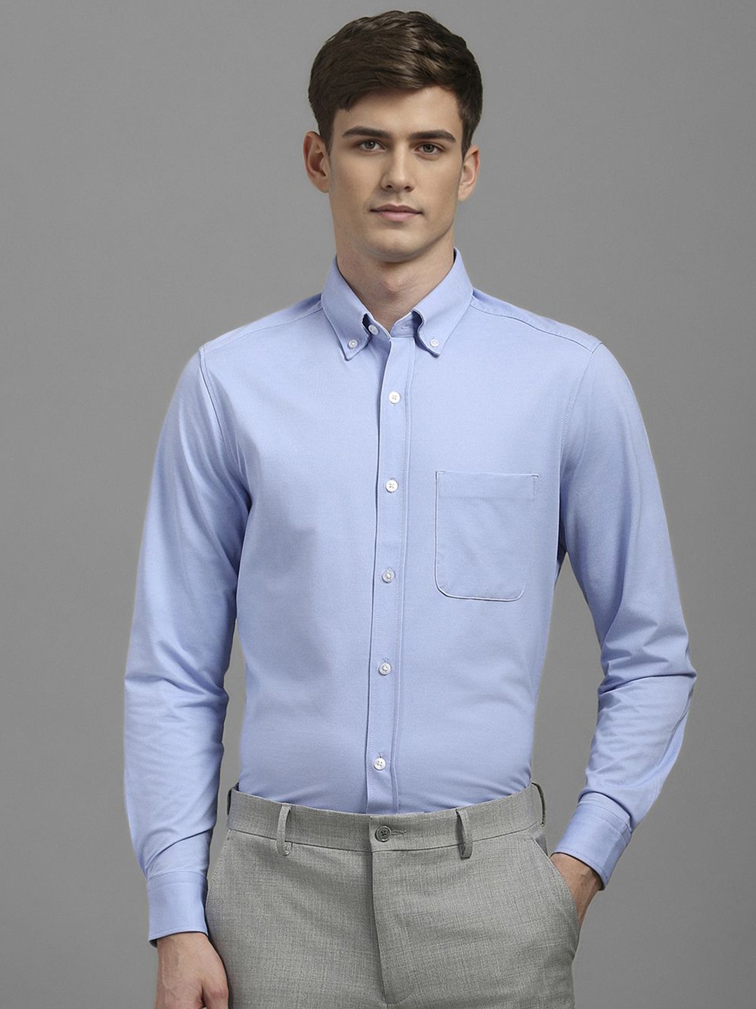 

Louis Philippe Men Slim Fit Button-Down Collar Solid Formal Shirt, Blue
