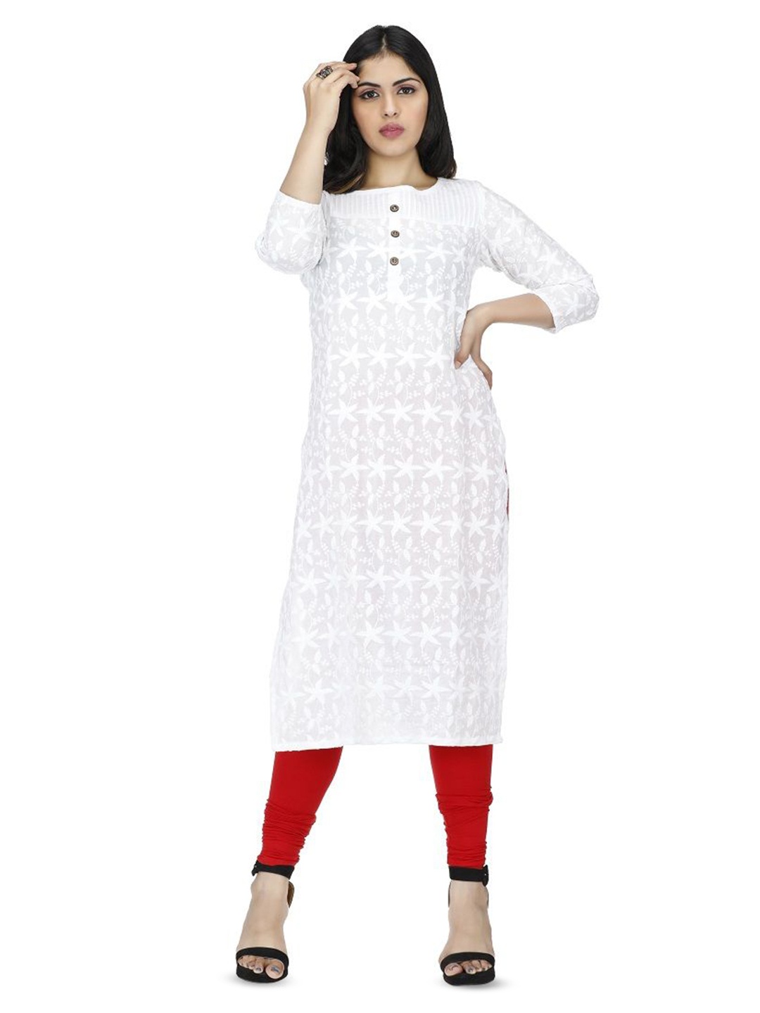 

DREAM & DZIRE Women Embroidered Pure Cotton Straight Kurta, White