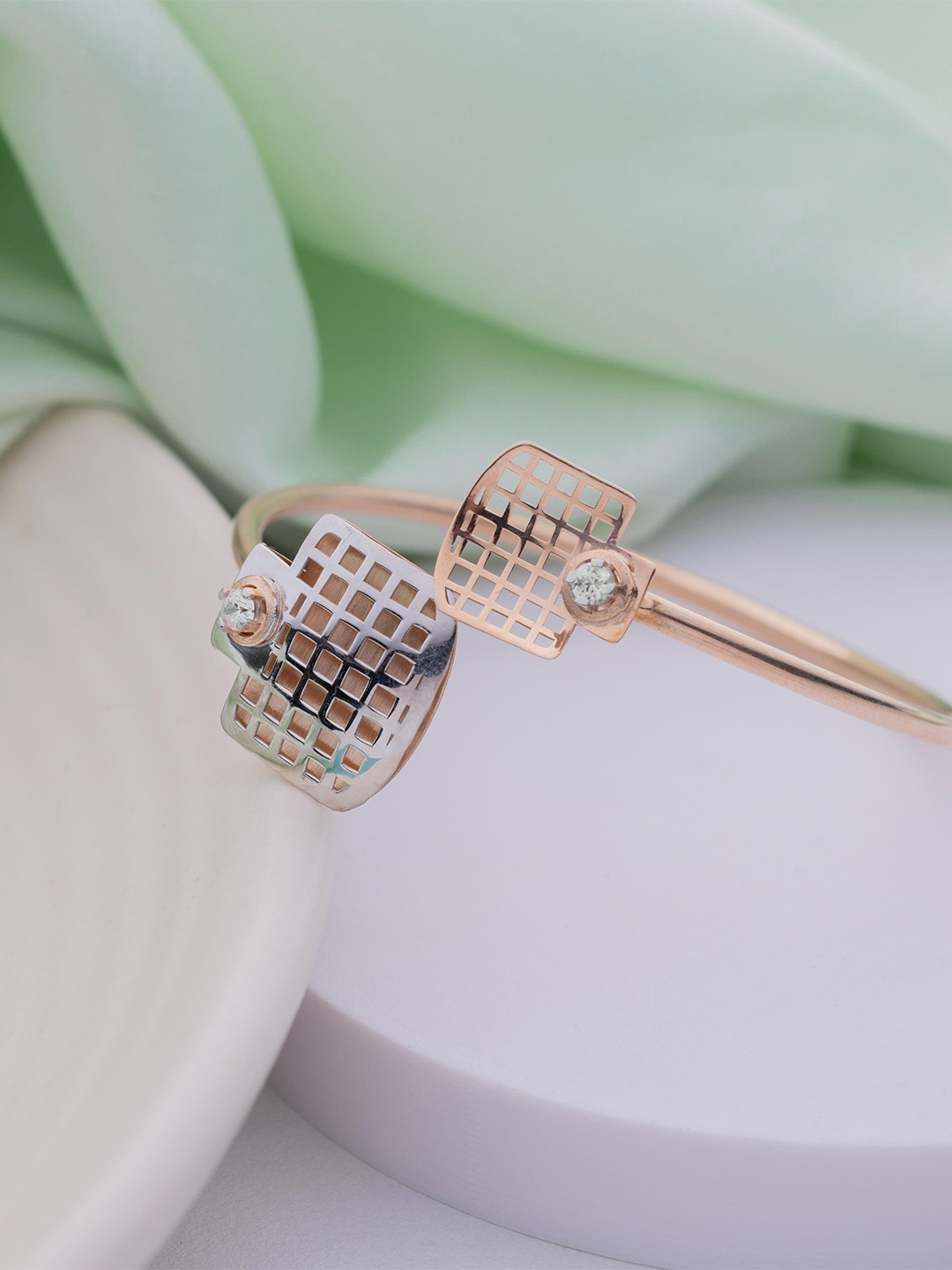 

LIORA 925 Silver Jewellery Sterling Silver Rose Gold-Plated CZ-Studded Cuff Bracelet