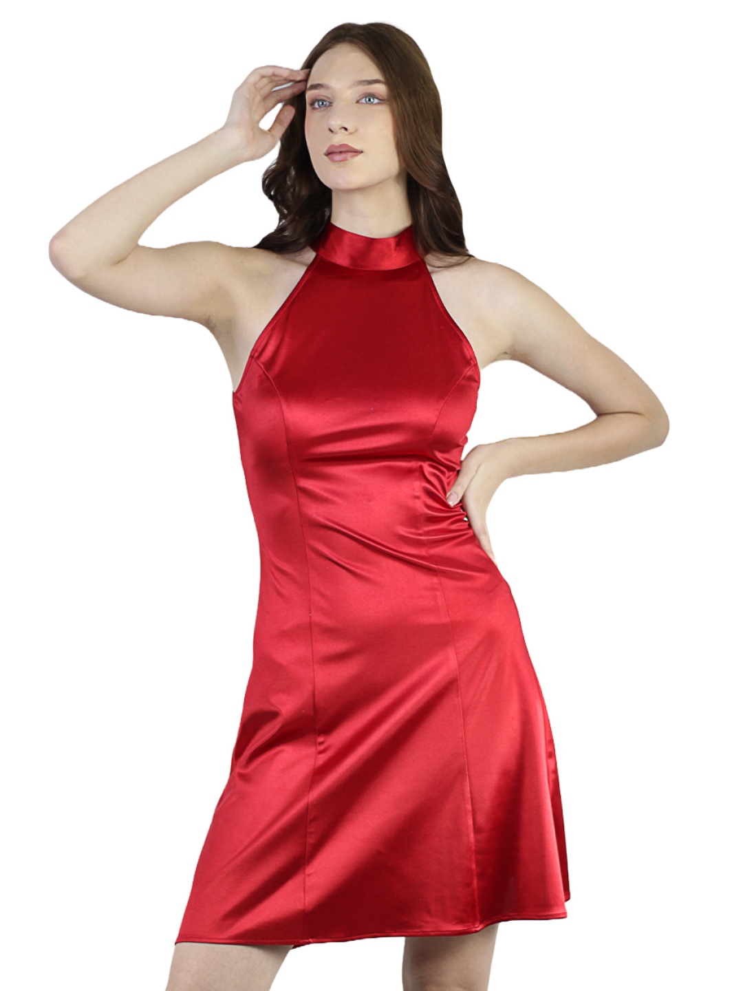 

ARTYSKA Halter Neck Satin Sheath Dress, Red