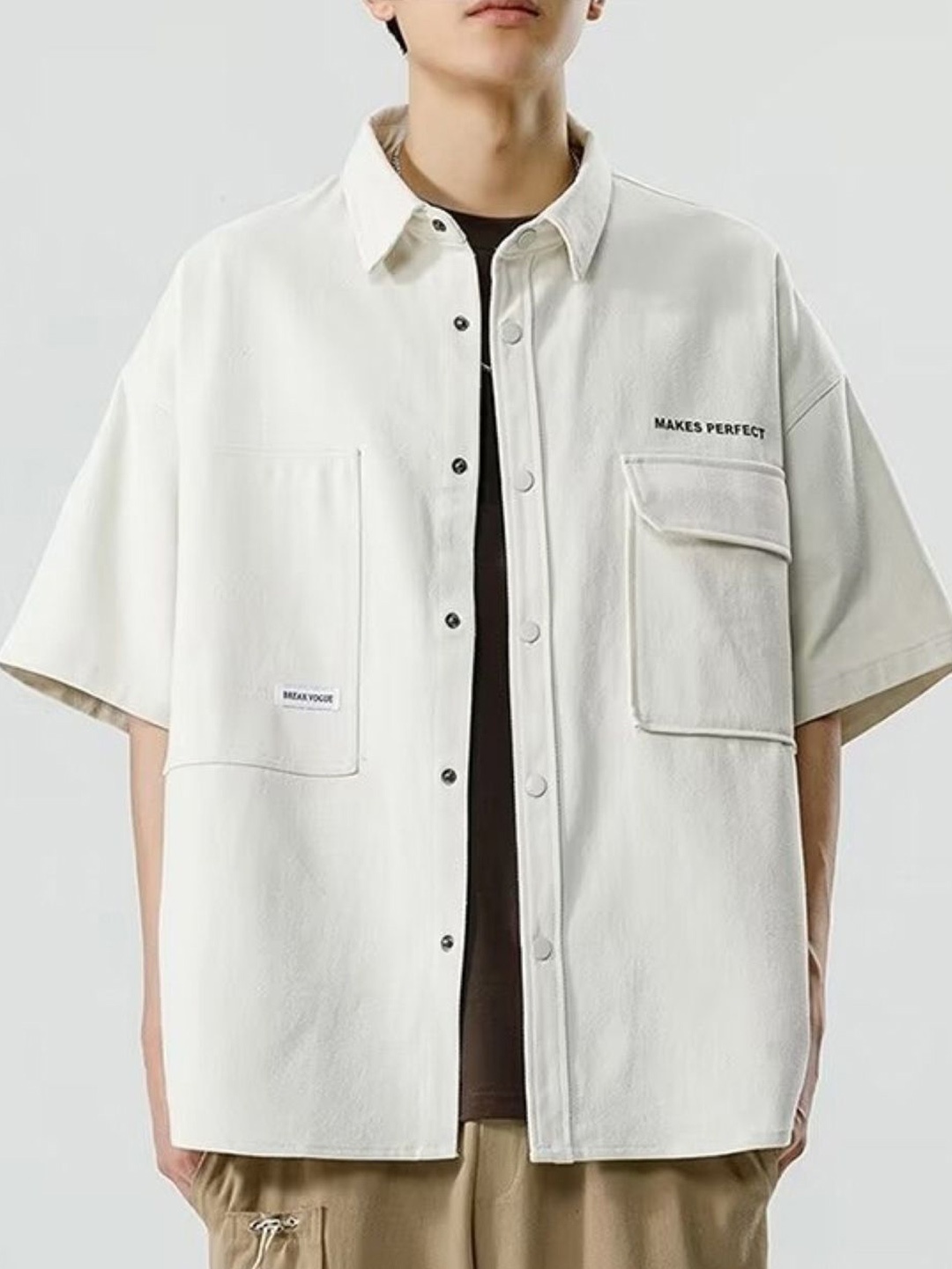 

StyleCast Men Standard Oversized Fit Spread Collar Solid Casual Shirt, White