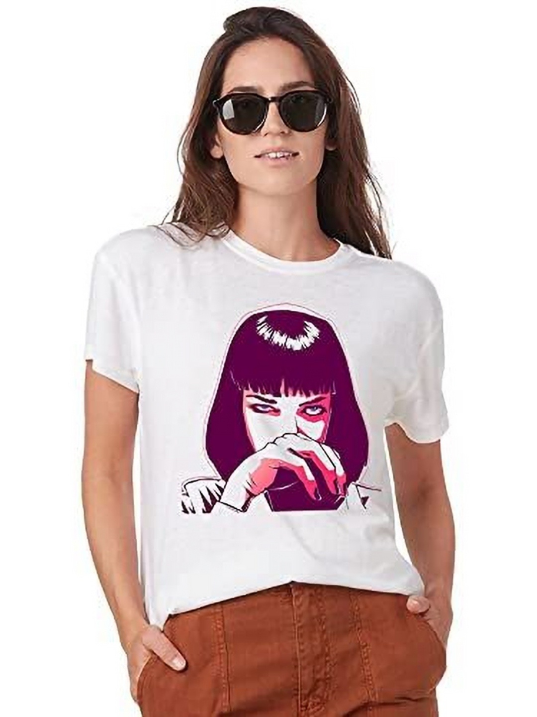 

VLAM Women Printed Extended Sleeves Cut Outs T-shirt, White