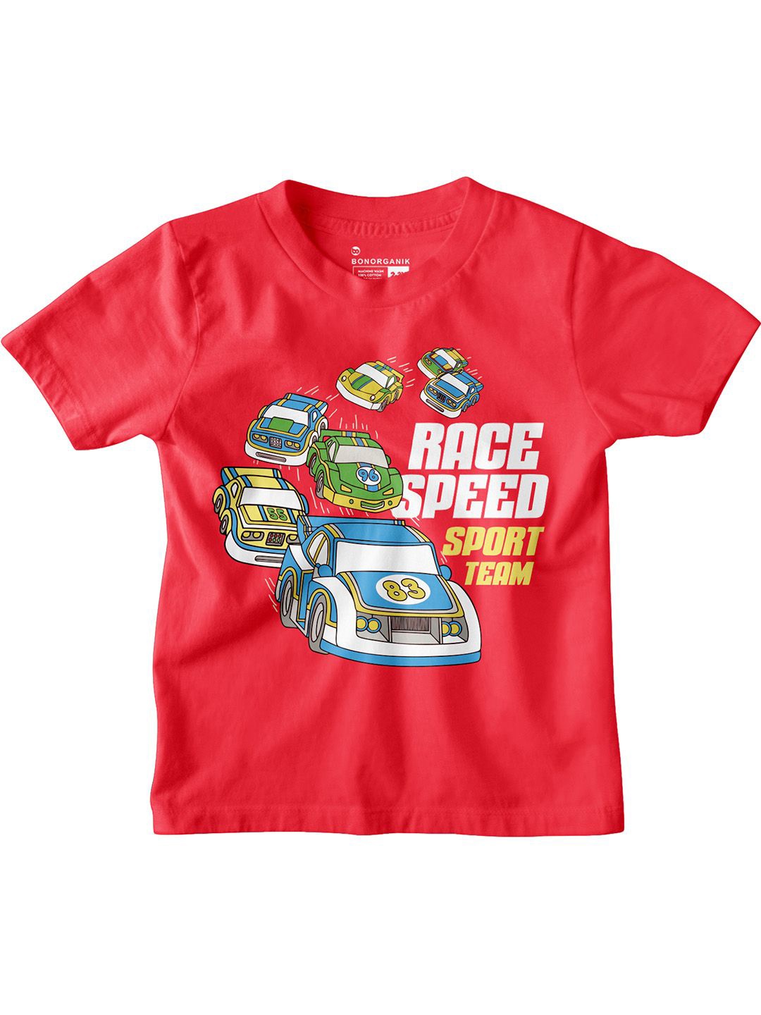 

BonOrganik Boys Graphic Printed Round Neck Cotton T-shirt, Red