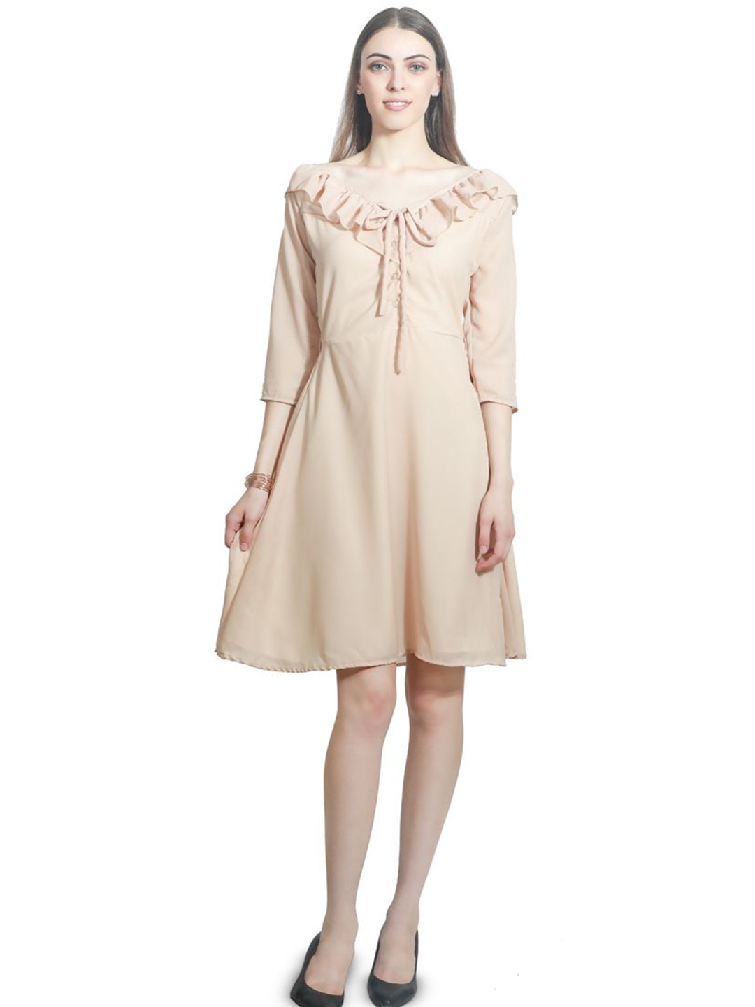 

DELIS Georgette Fit & Flare Dress, Beige