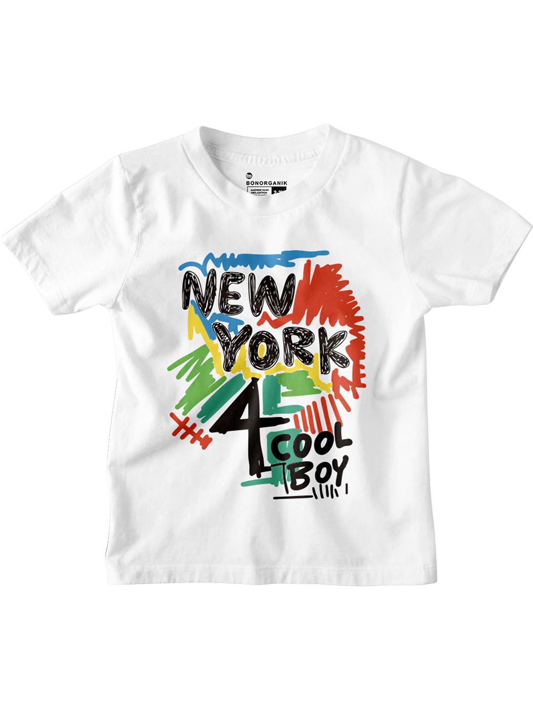 

BonOrganik Boys Typography Printed Round Neck Cotton T-shirt, White