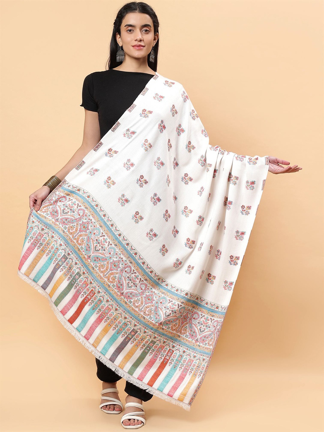

Moda Chales Floral Woven Design Shawl, White