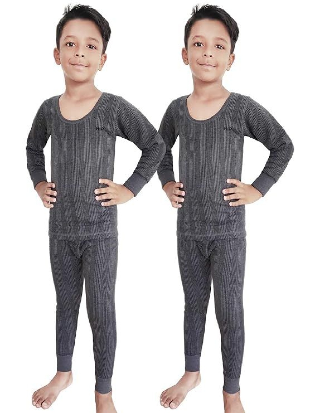 

HAP Boys Pack Of 2 Ribbed Cotton Thermal Set, Grey