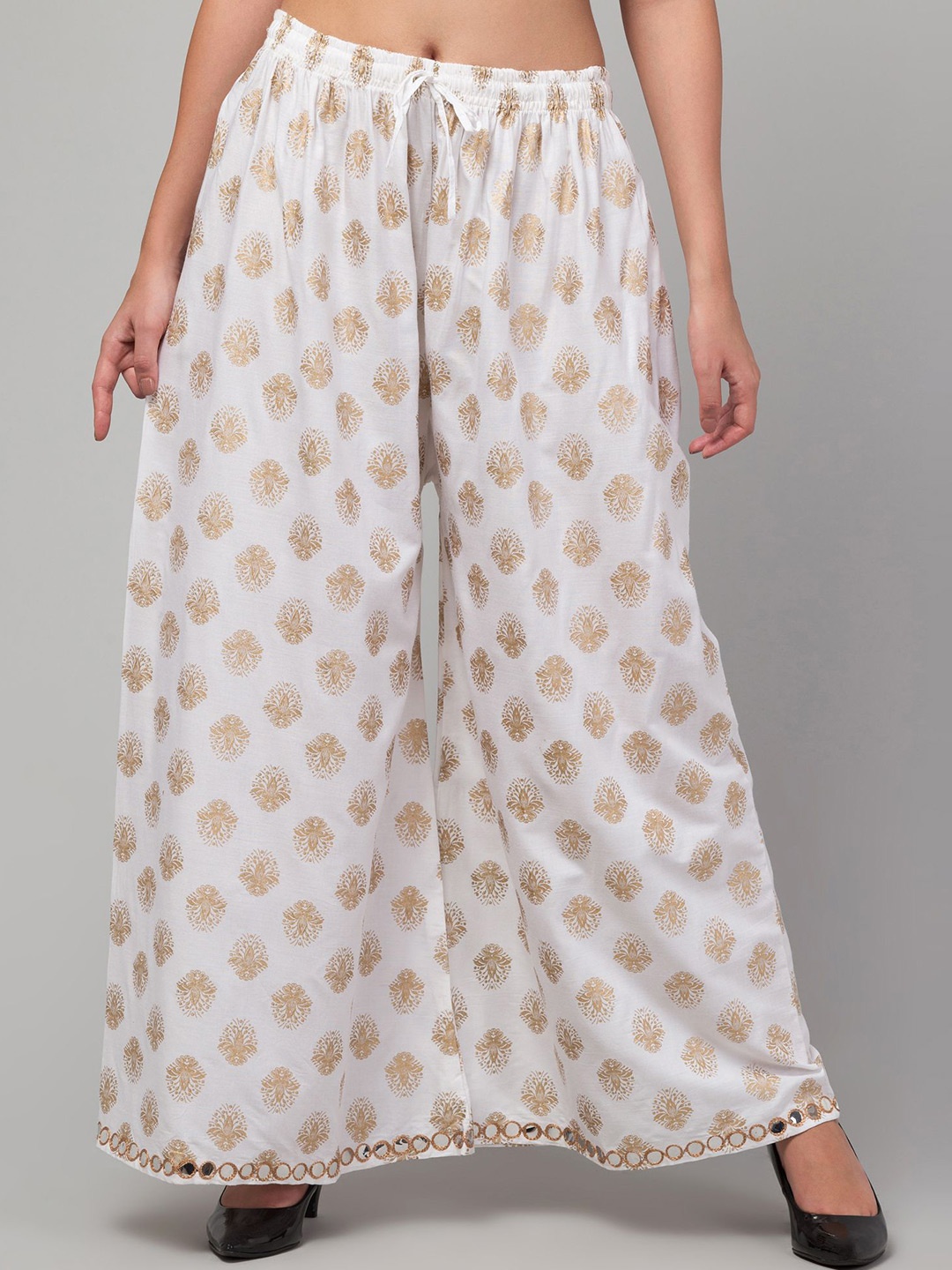 

FAMBEE Women Flared Knitted Palazzos, White