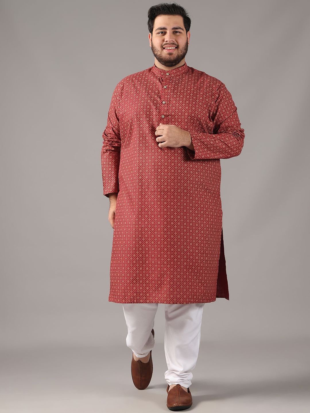 

SOJANYA PLUS Men Ethnic Motifs Printed Regular Kurta with Pyjamas, Maroon