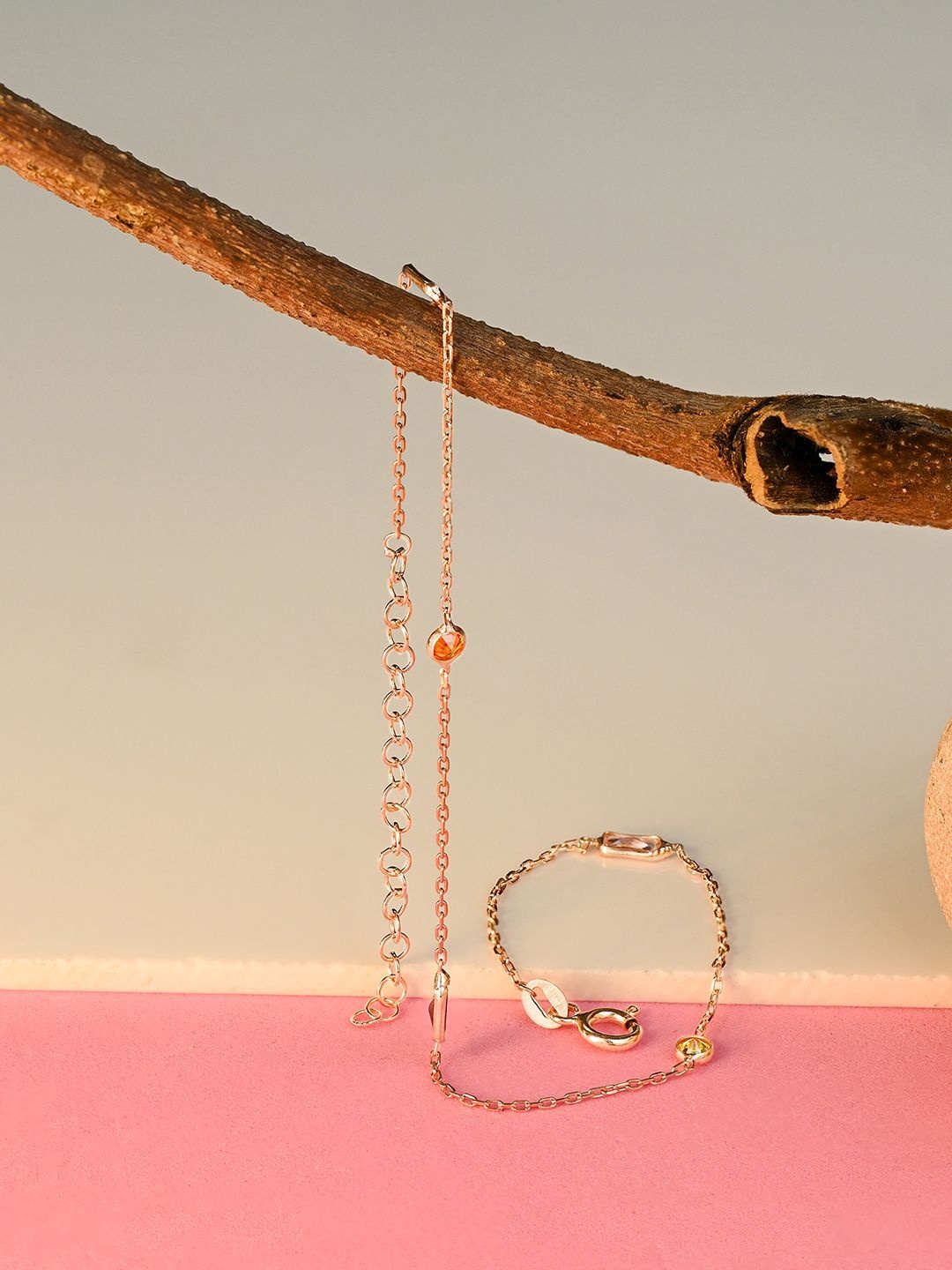 

TOUCH925 925 Sterling Silver Artificial Stones Studded Anklet, Rose gold
