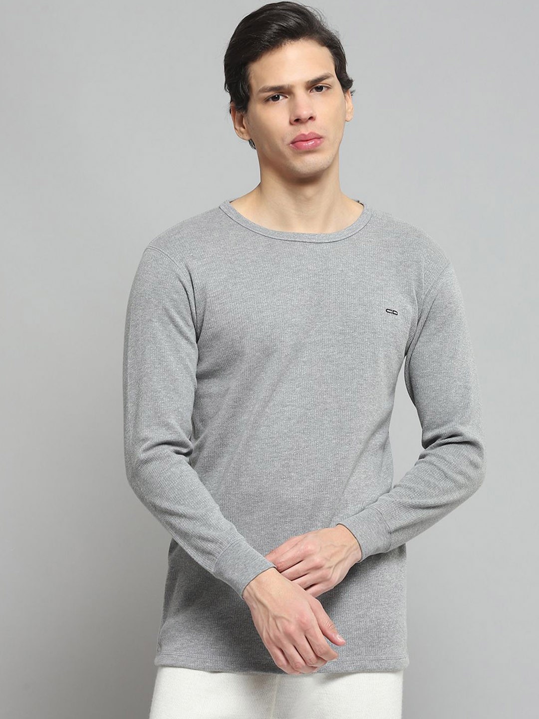 

Monte Carlo Men Round Neck Ribbed Thermal Top, Grey