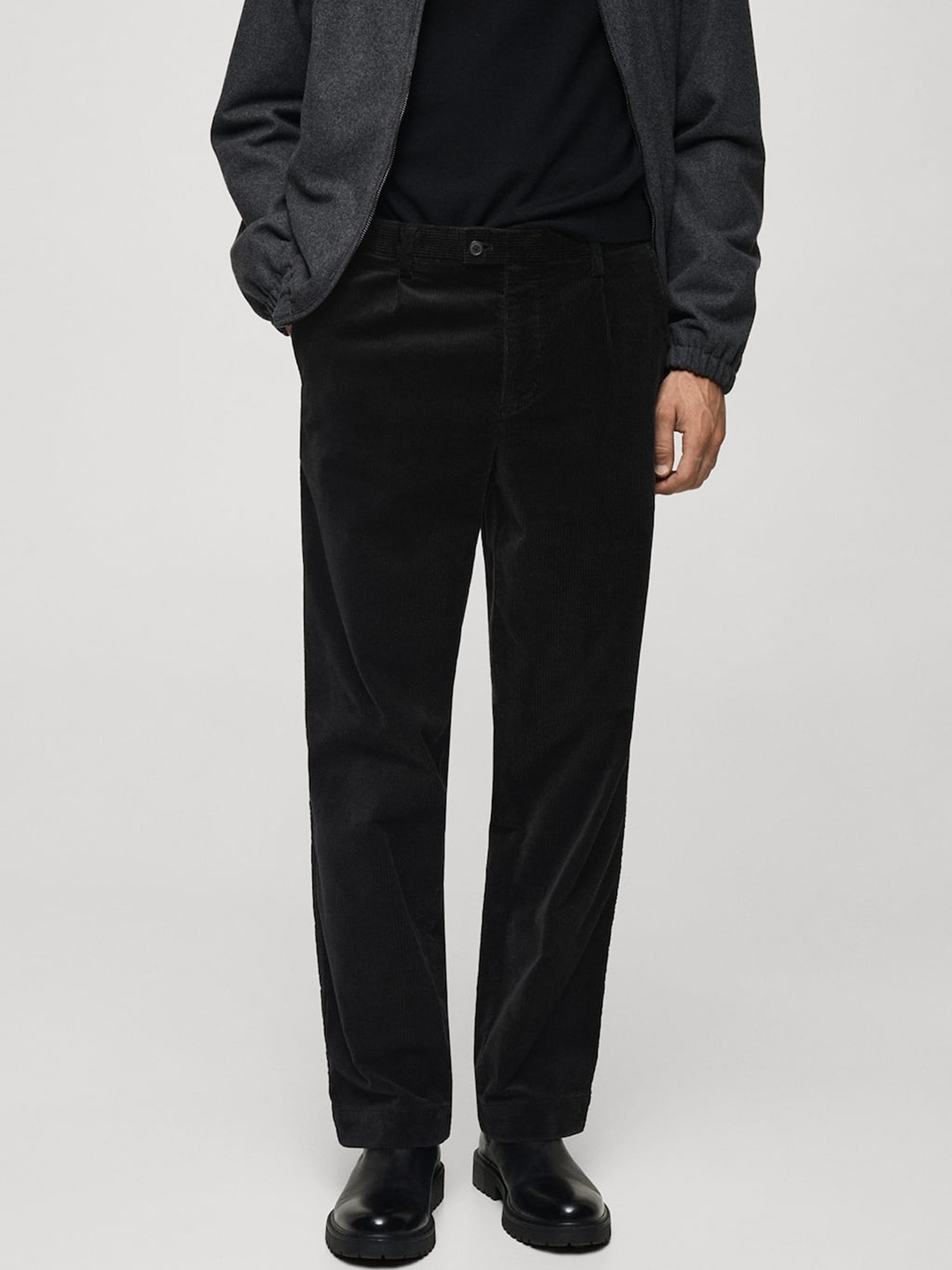 

MANGO MAN Straight Fit Corduroy Trousers, Black