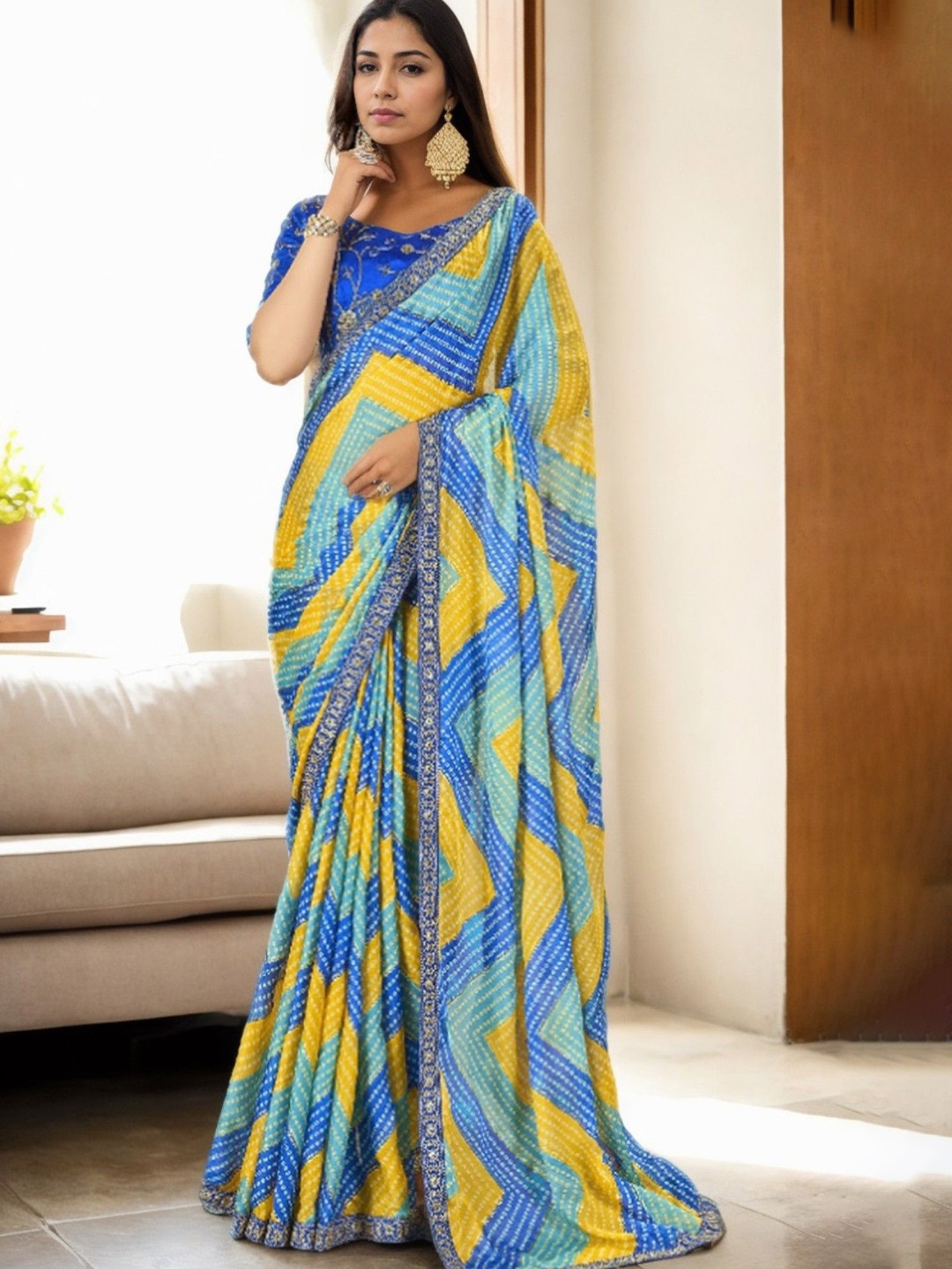 

MySilkLove Bandhani Embroidered Bandhani Saree, Blue