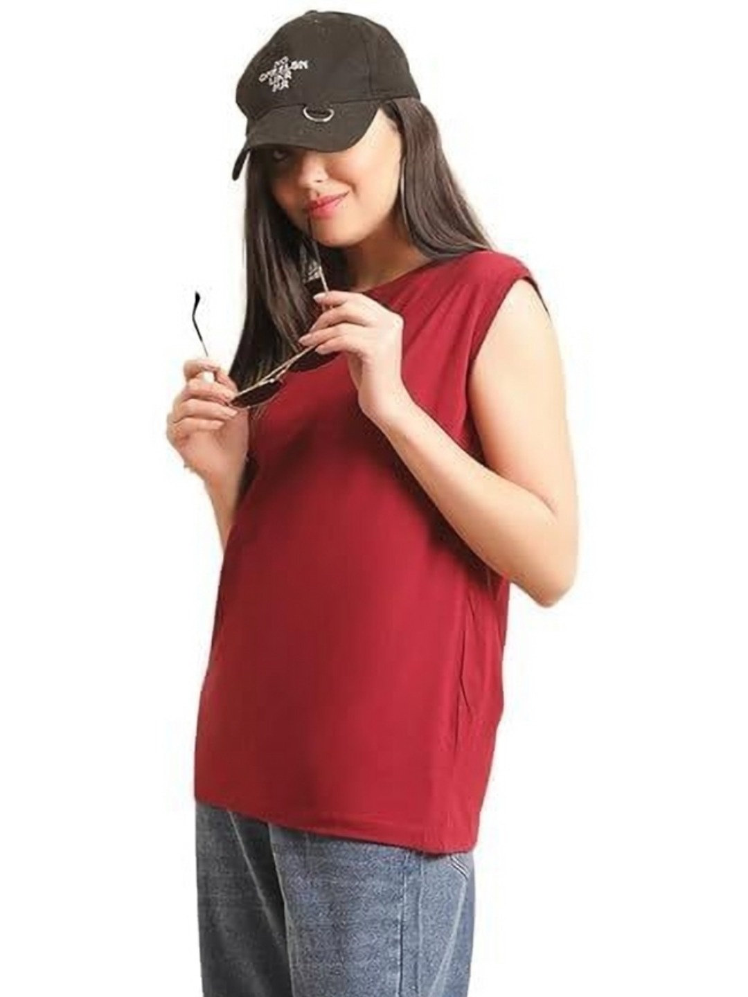 

NOTWILD Women Solid Round Neck Cotton T-shirt, Maroon