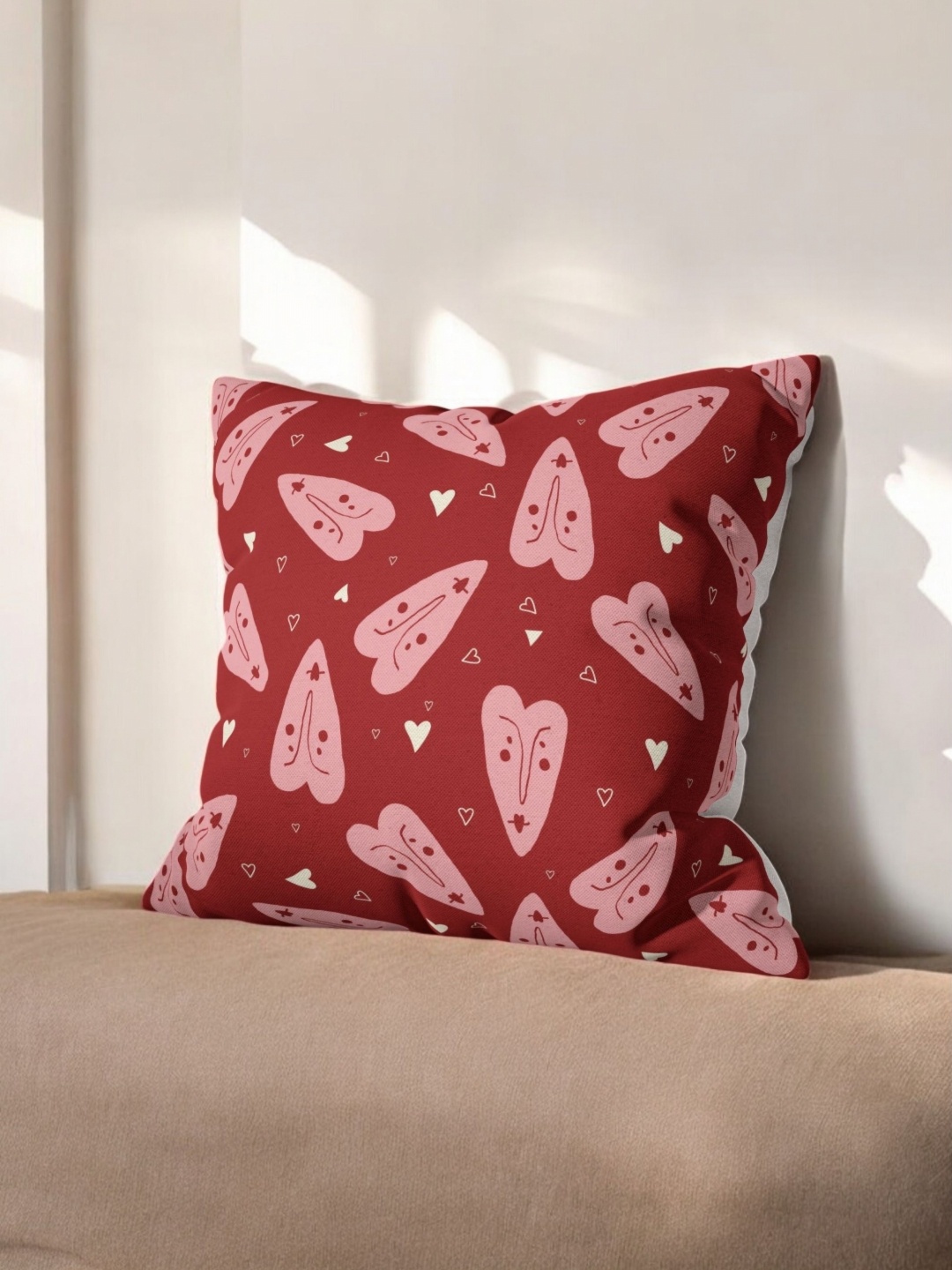

LUSHLYF Red And Pink Quirky Printed Velvet Square Shaped Valentine Cushion Covers