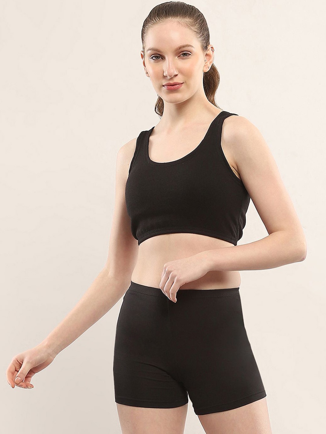

Monte Carlo Women Round Neck Ribbed Thermal Top, Black
