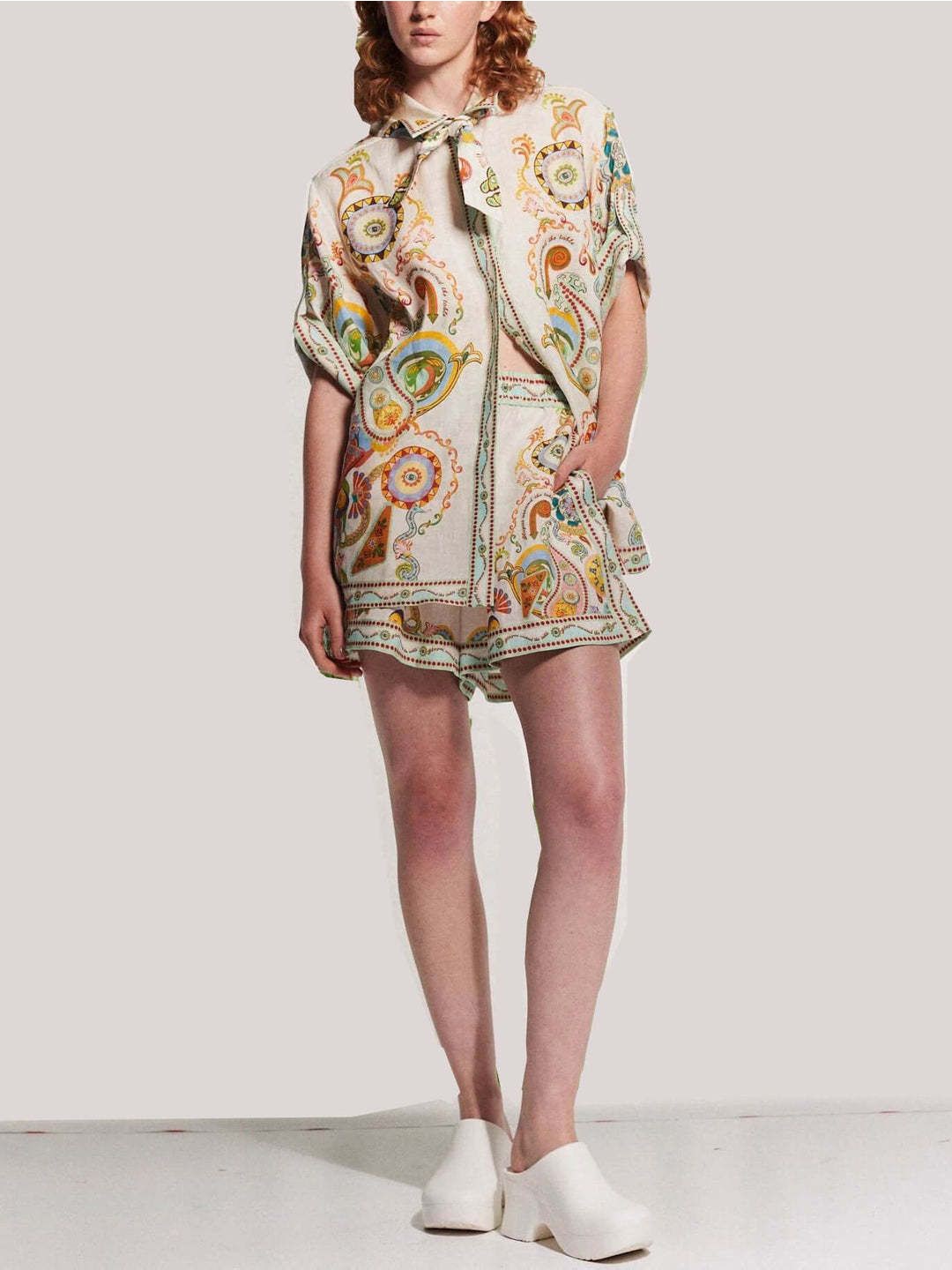 

StyleCast x Revolte Printed Short Sleeves Shirt With Shorts, Beige