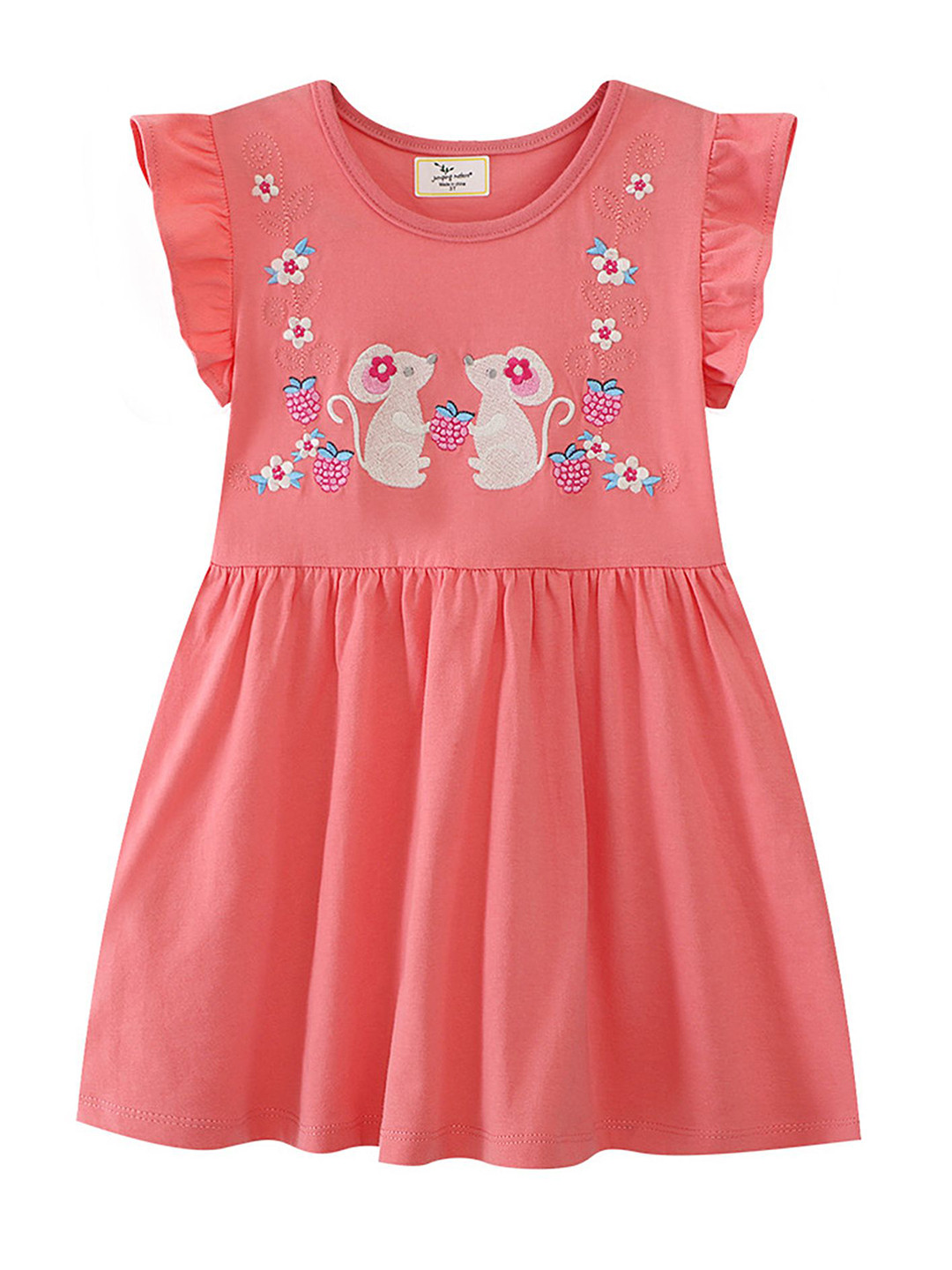 

LULU & SKY Girls Embroidered Round Neck Nightdress, Orange
