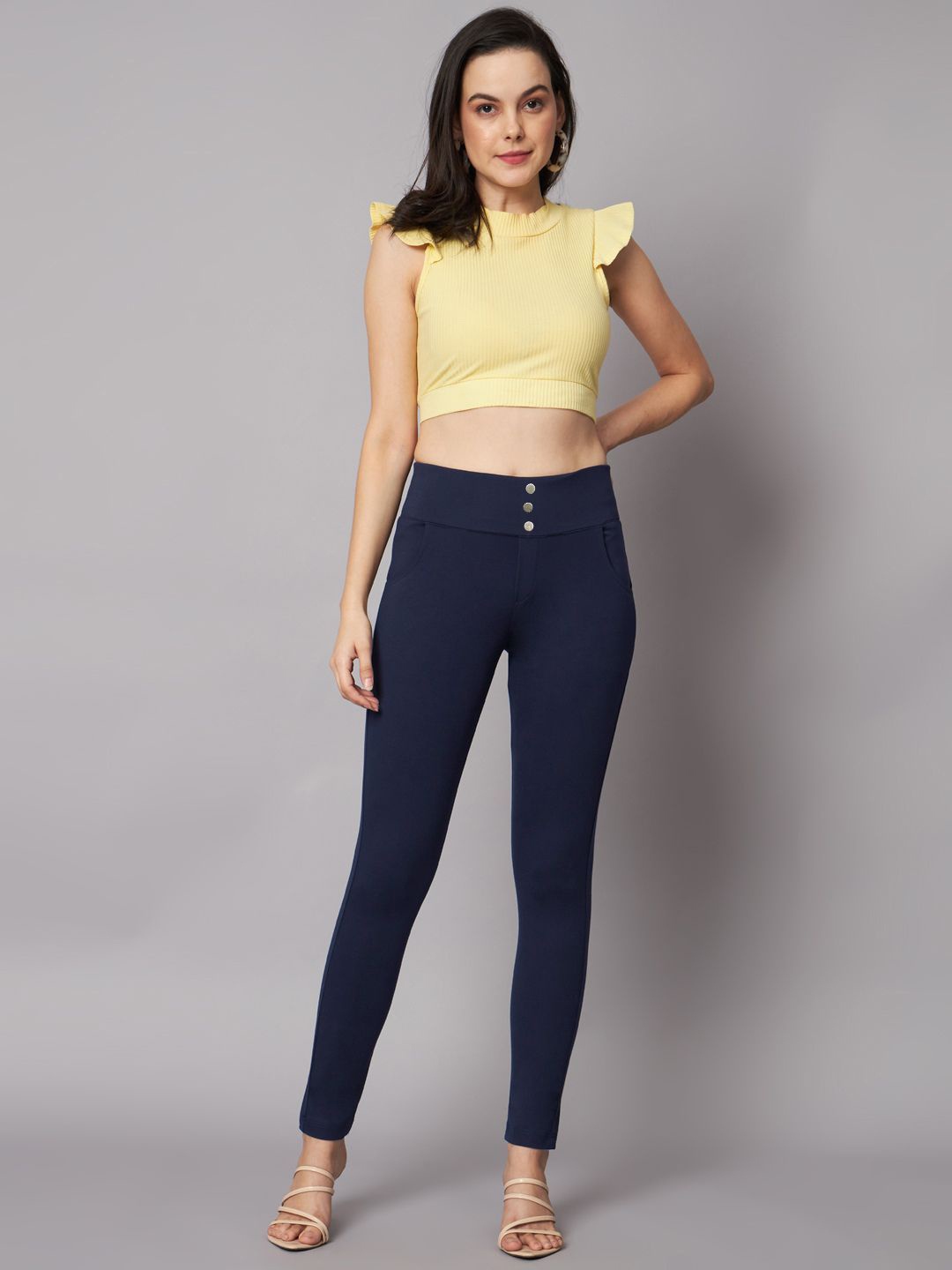 

Reberry Women's Solid Slim Fit Mid-Rise Jegging, Navy blue
