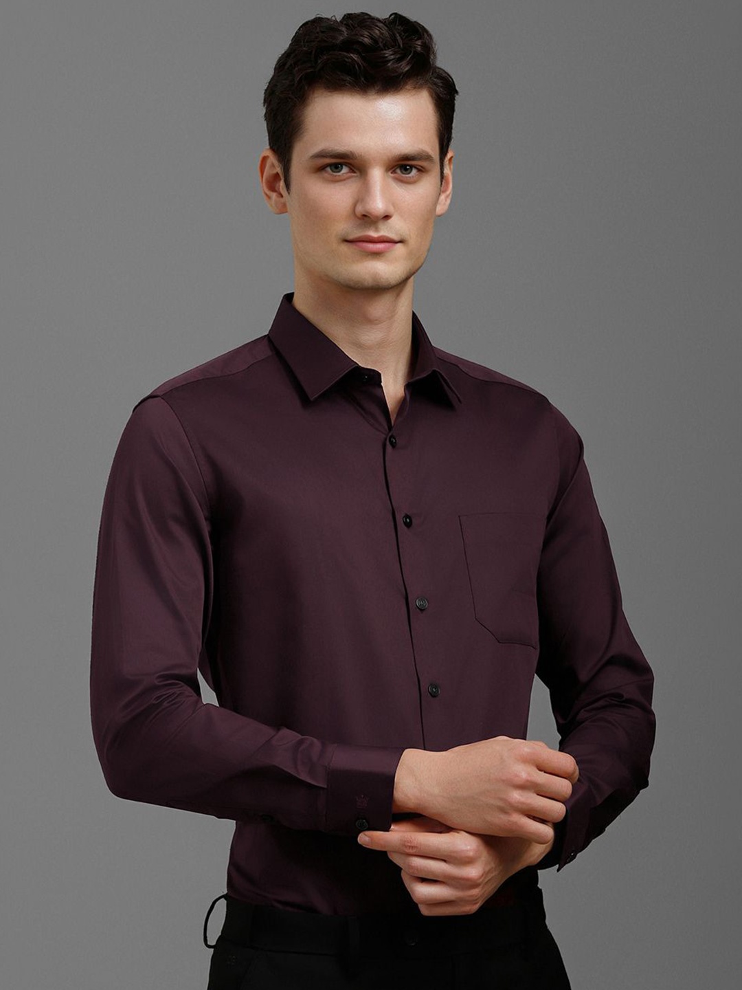 

Louis Philippe Men Slim Fit Opaque Formal Shirt, Maroon