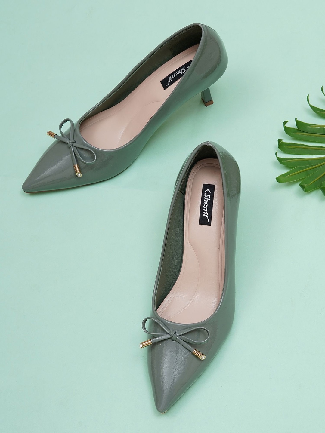 

Sherrif Shoes Women PU Stiletto Pumps with Bows, Green