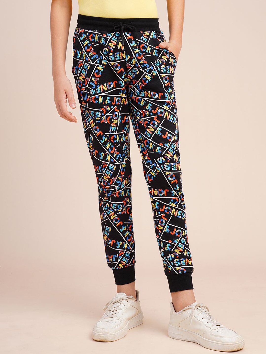 

Jack & Jones Junior Boys Typographic Printed Pure Cotton Joggers, Black