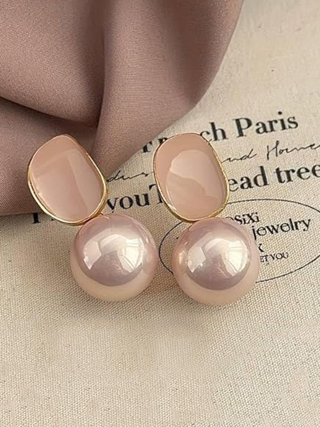 

BEYTER Sterling silver Artificial Stone Studded Oval Shaped Studs, Peach