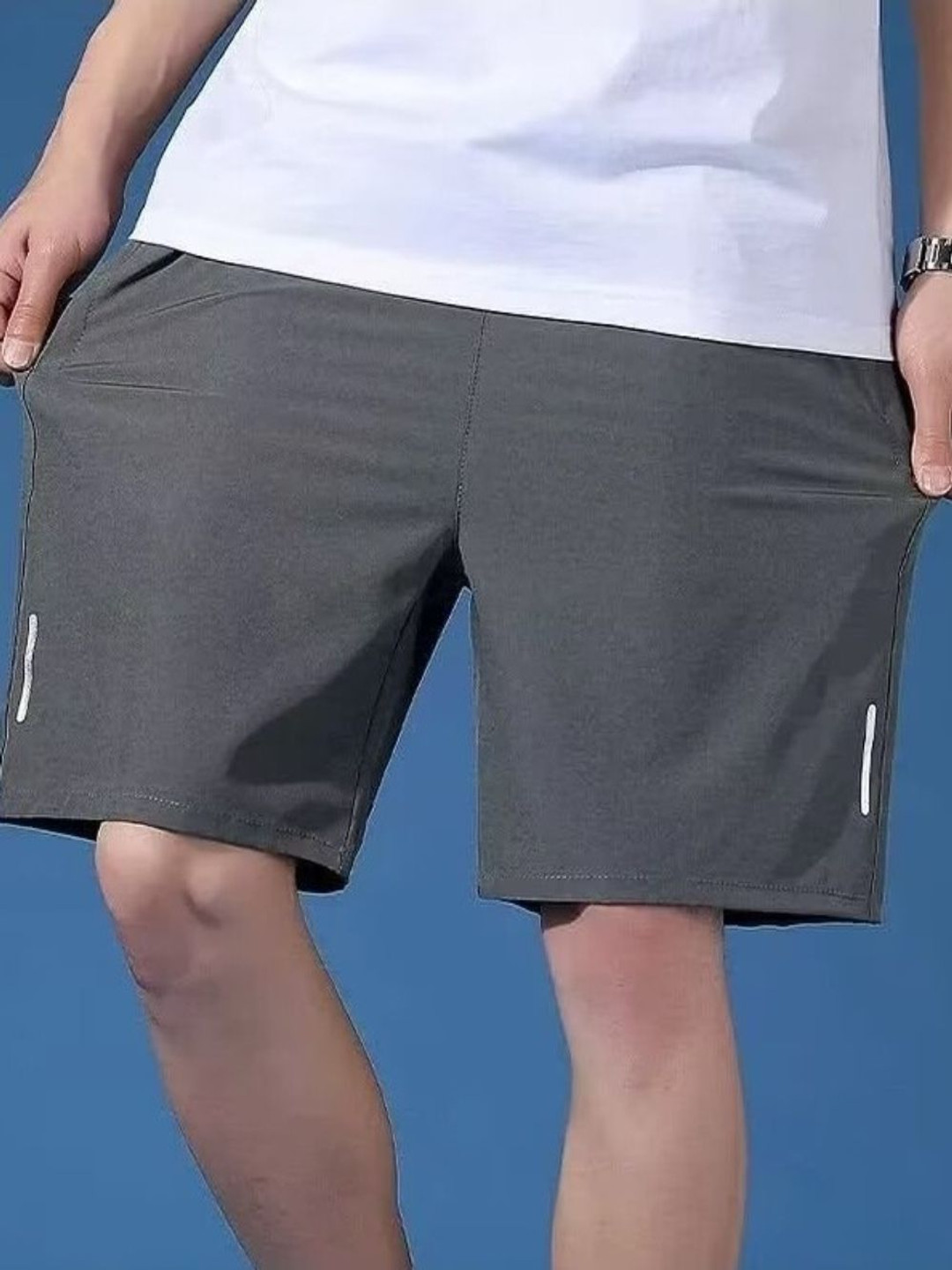 

StyleCast Men Solid Cotton Above Knee Shorts, Grey