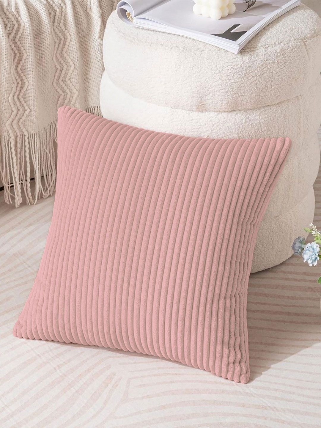 

LUXEHOME INTERNATIONAL Peach Striped Rectangle Cushion Covers