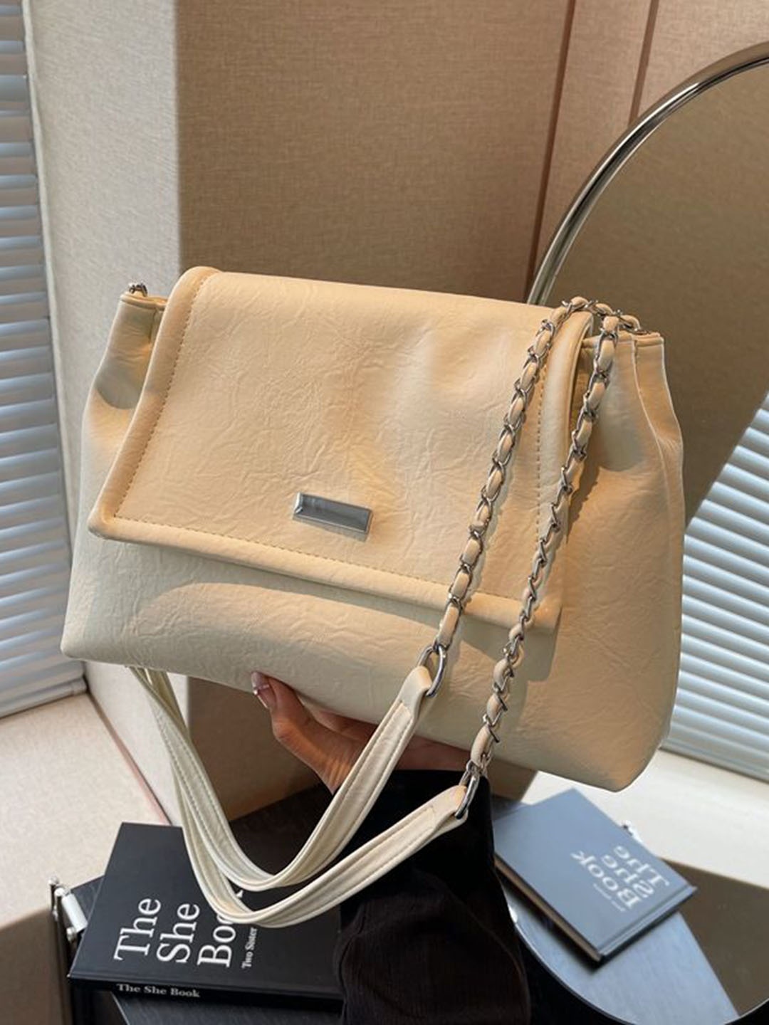 

StyleCast Women Solid Structured Sling Bag, Off white