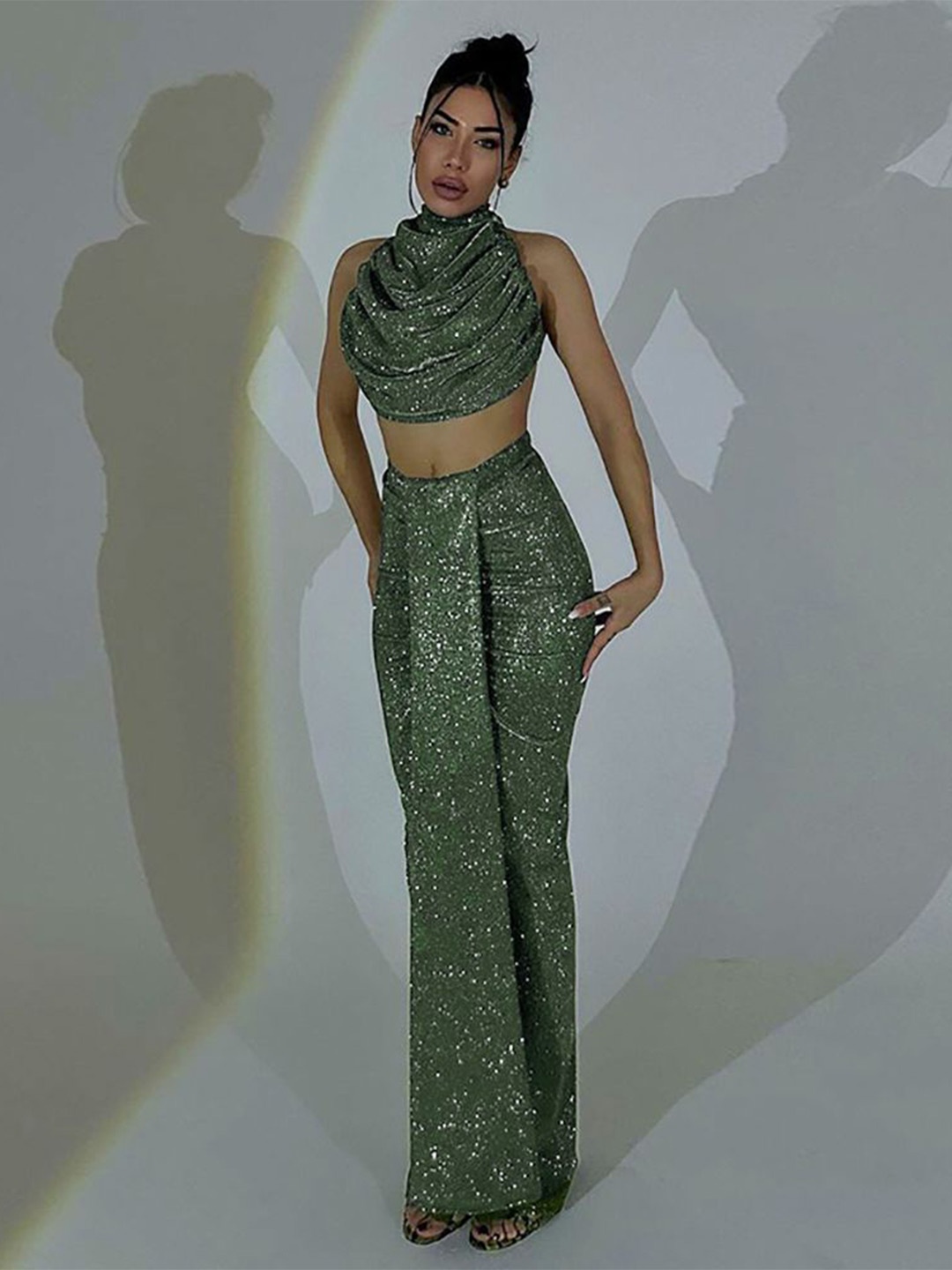 

StyleCast x Revolte Embellished Halter Neck Top With Skirt, Green